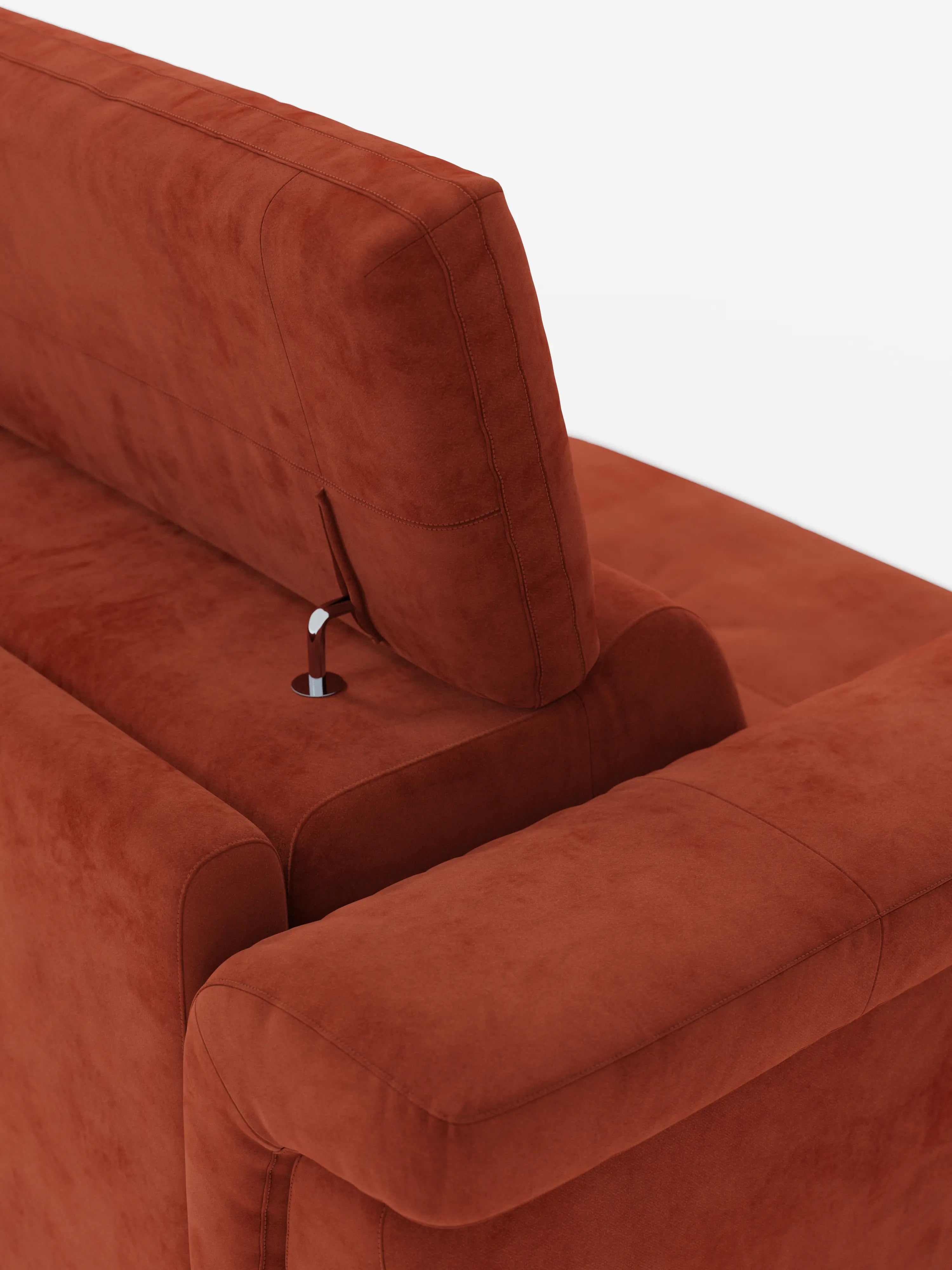 Capri divano letto di design con piedini alti - poggiatesta reclinabili in raffinato tessuto effetto velluto smacchiabile T30