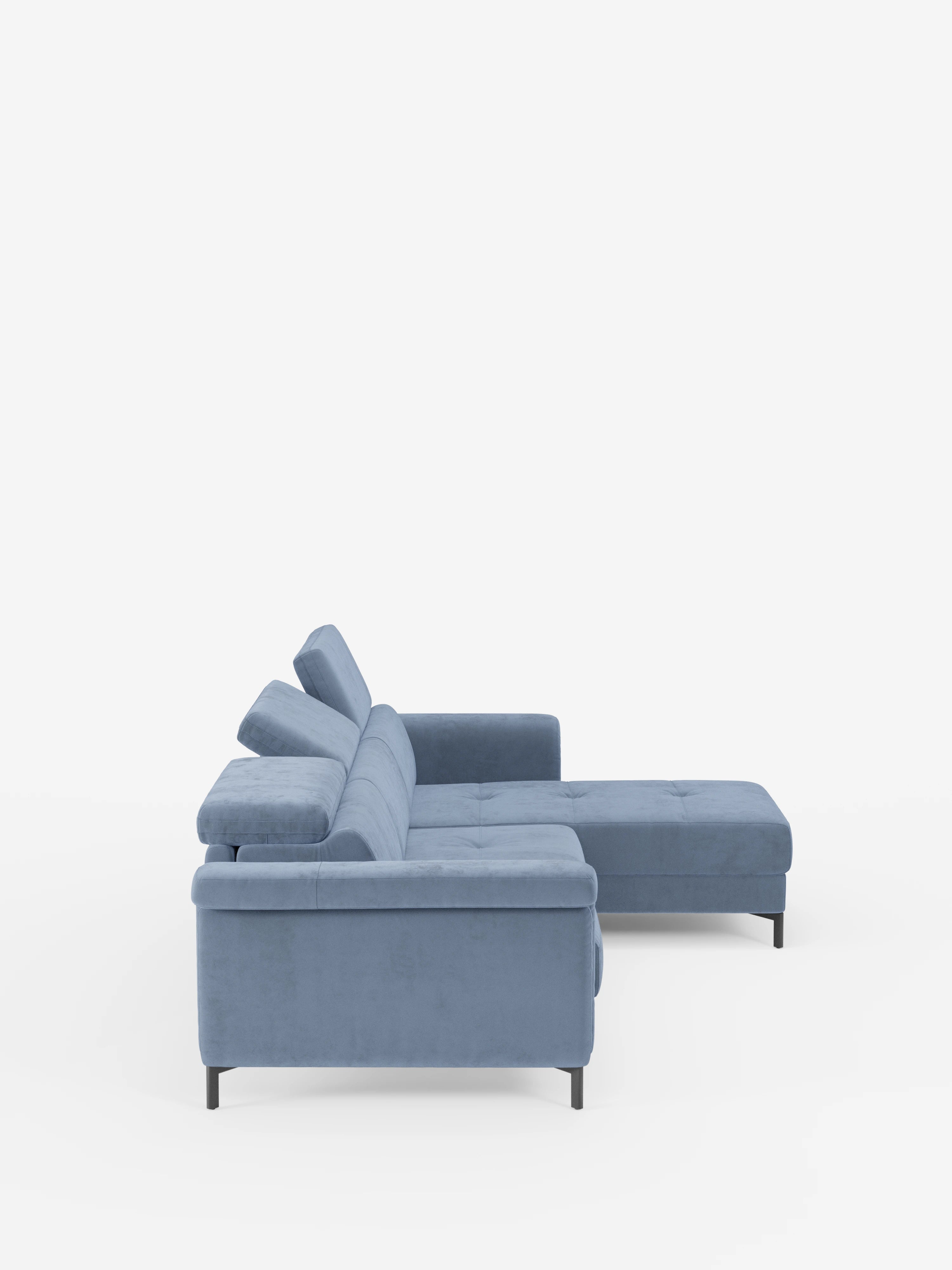 Capri Divano letto angolare con penisola contenitore e poggiatesta reclinabili - elegante tessuto smacchiabile T30