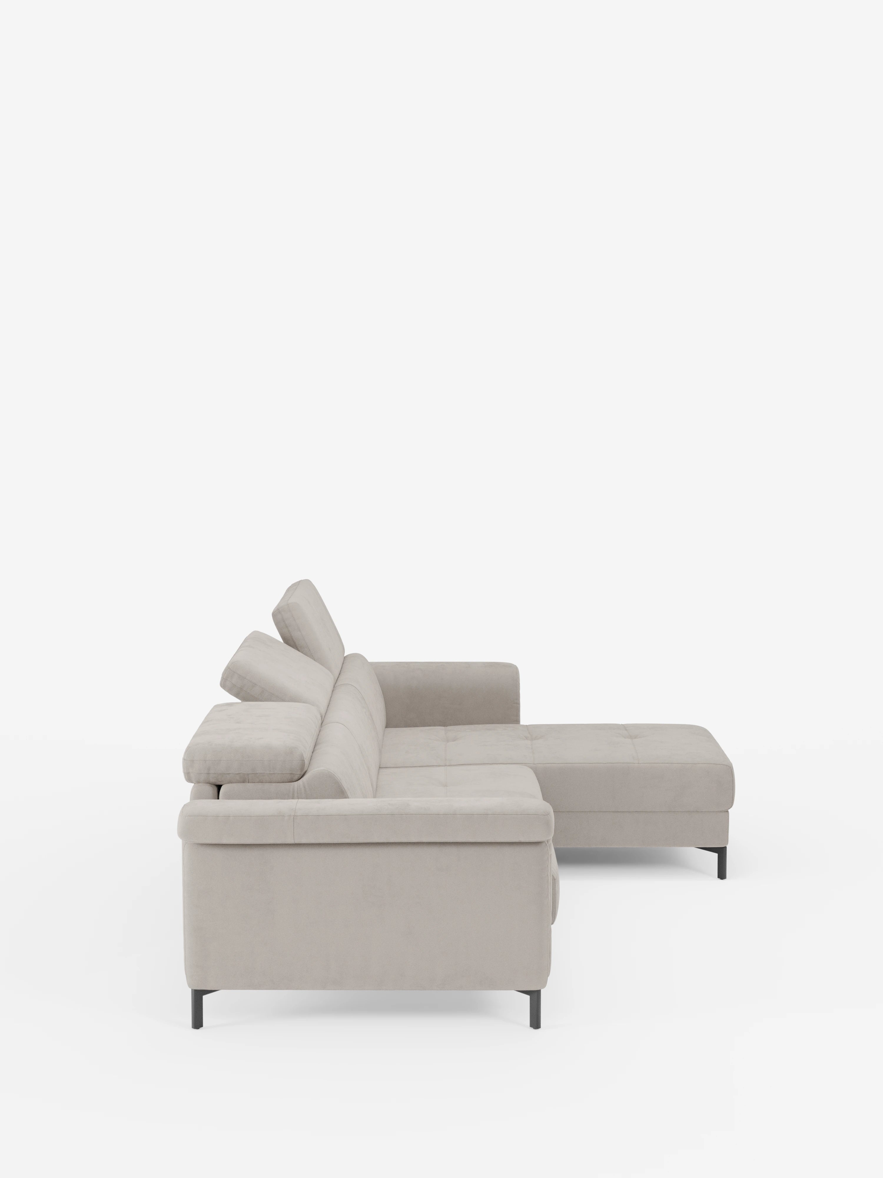 Capri Divano letto angolare con penisola contenitore e poggiatesta reclinabili - elegante tessuto smacchiabile T30