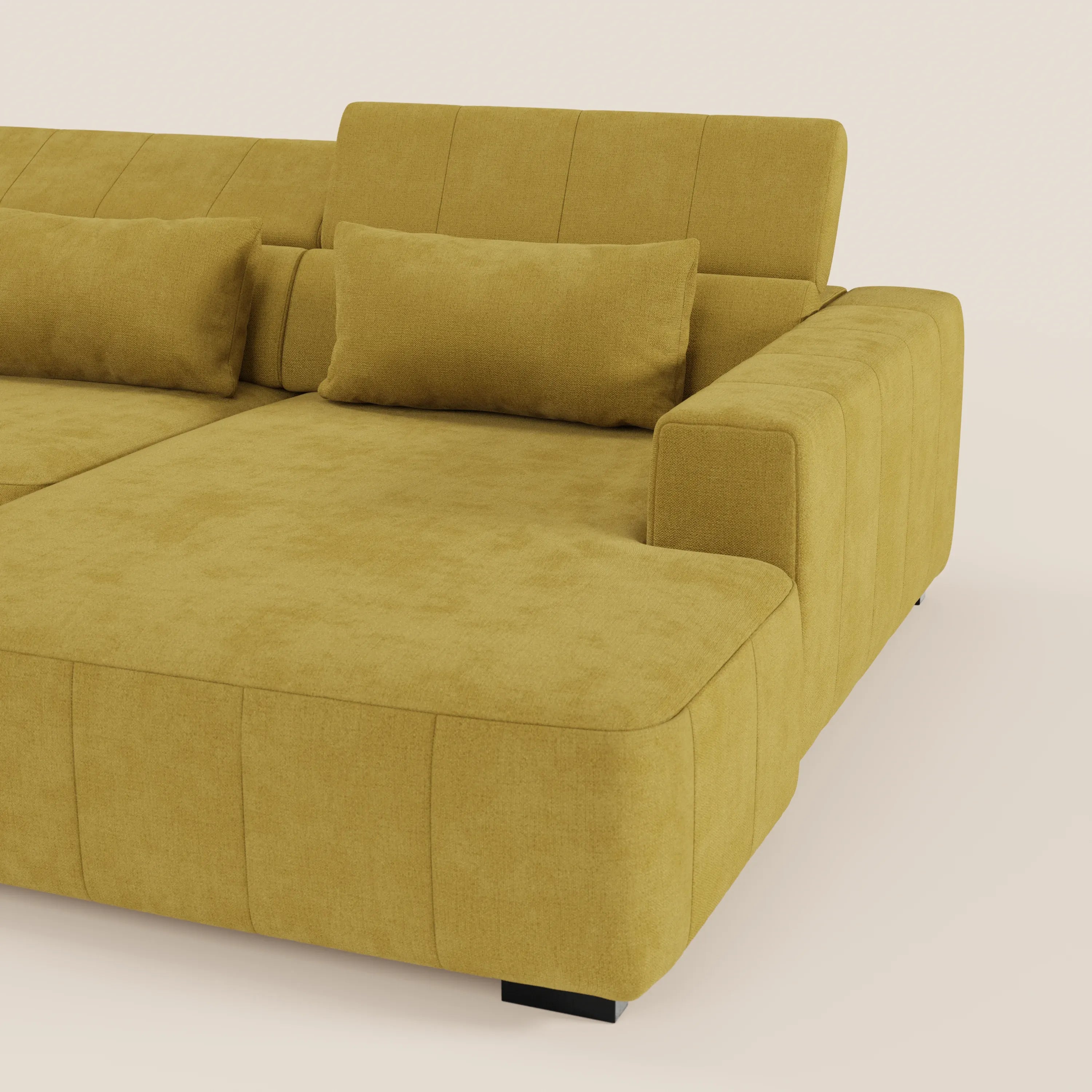 Doric Divano angolare con penisola e sedute allungabili con relax elettrico - poggiatesta reclinabili in tessuto smacchiabile T23 - divani.store