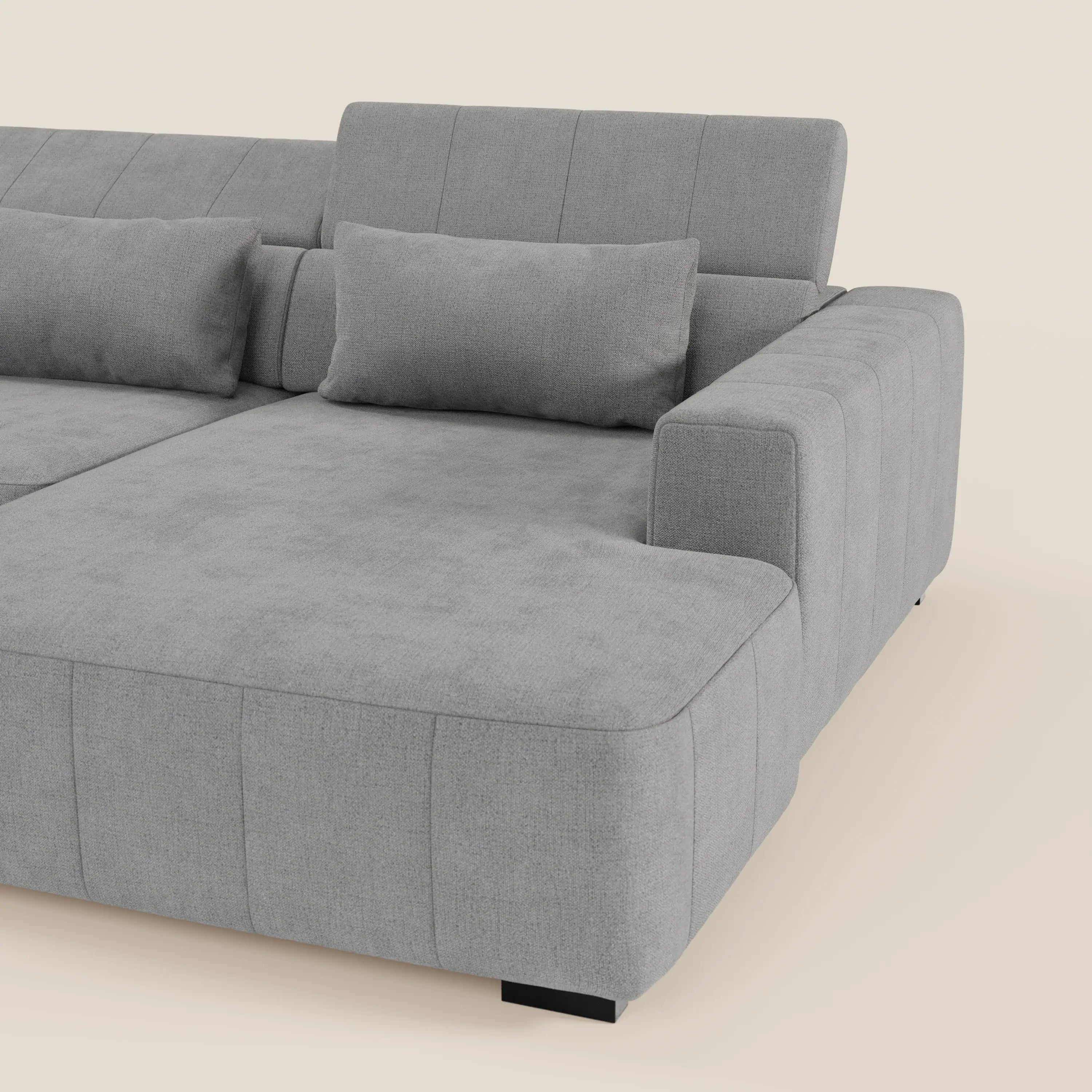 Doric Divano angolare con penisola e sedute allungabili con relax elettrico - poggiatesta reclinabili in tessuto smacchiabile T23 - divani.store