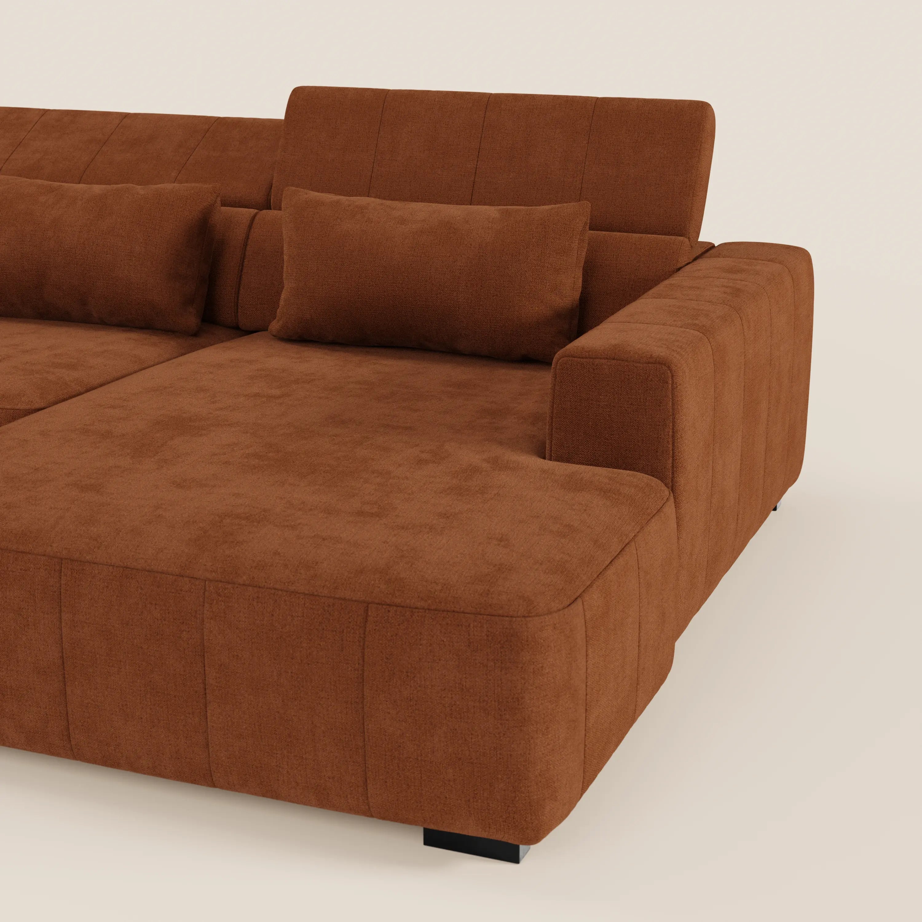Doric Canapé d’angle avec méridienne et assises extensibles avec relaxation électrique - appuie-têtes inclinables en tissu anti-taches T23