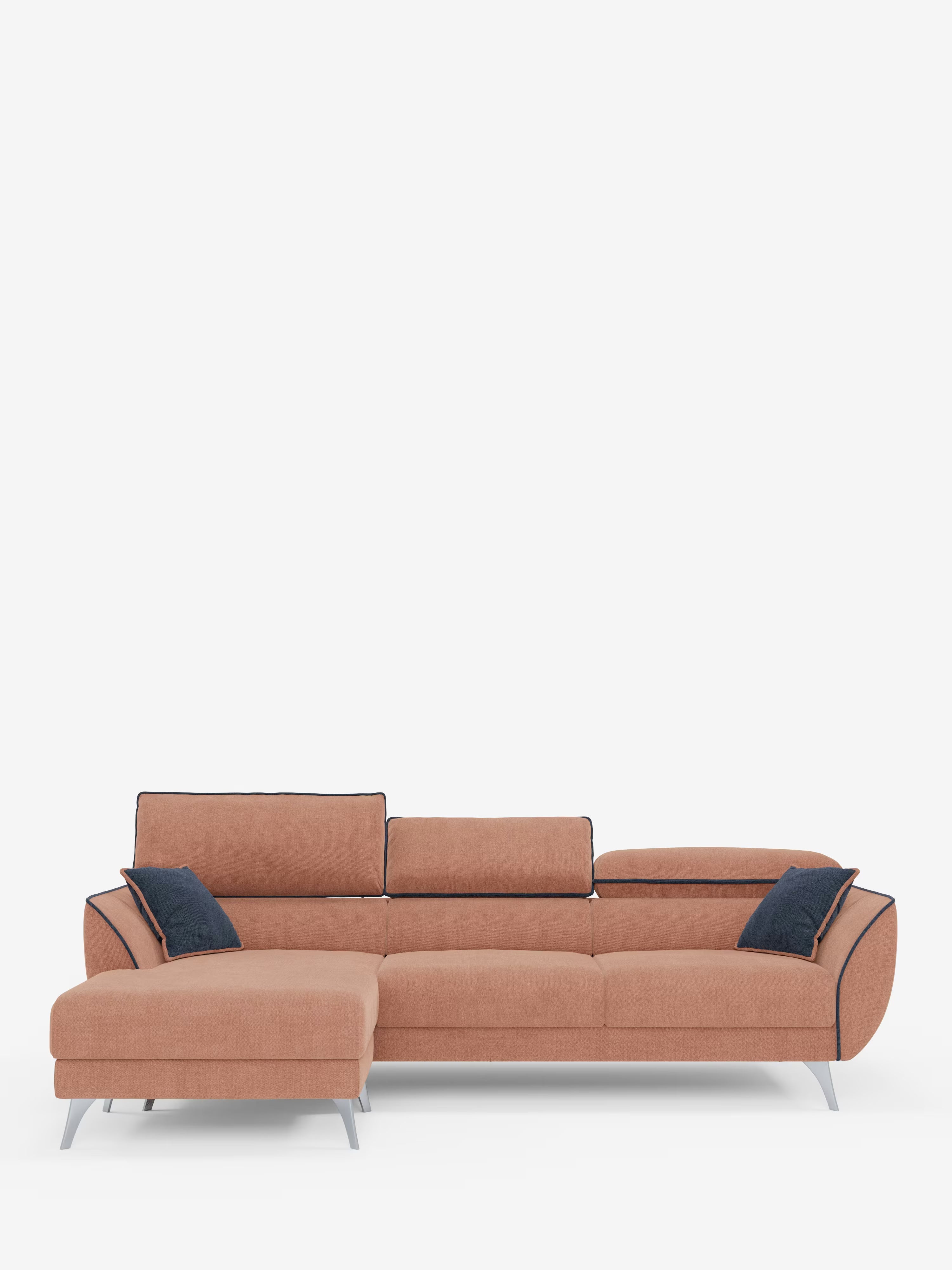 Michelangelo Sofá esquinero bicolor con chaise longue y asientos extensibles - reposacabezas reclinables en tejido antimanchas T23