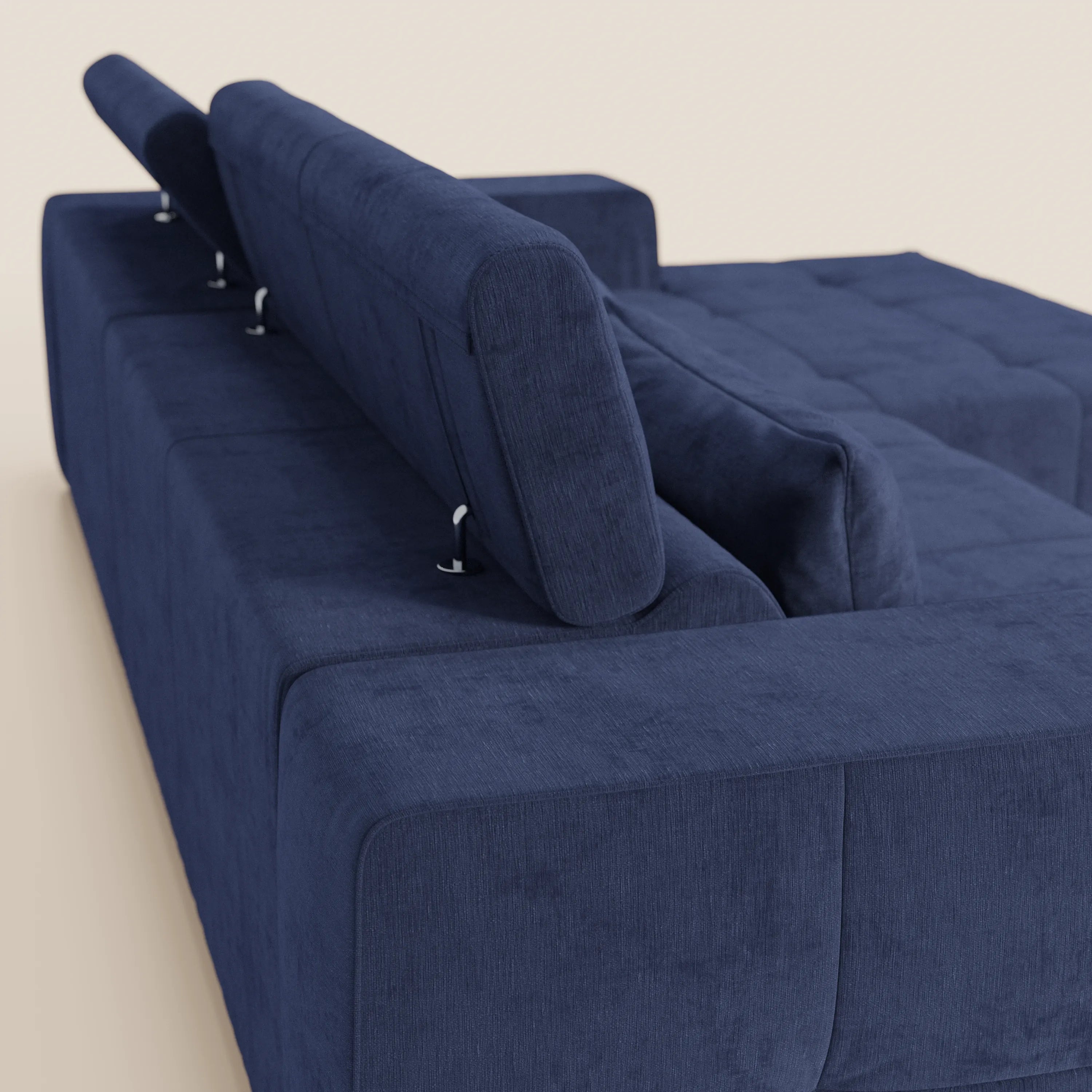 Monarch Divano angolare con penisola e Relax Elettrico per allungamento sedute - Poggiatesta Reclinabili in tessuto morbido smacchiabile T31 - divani.store