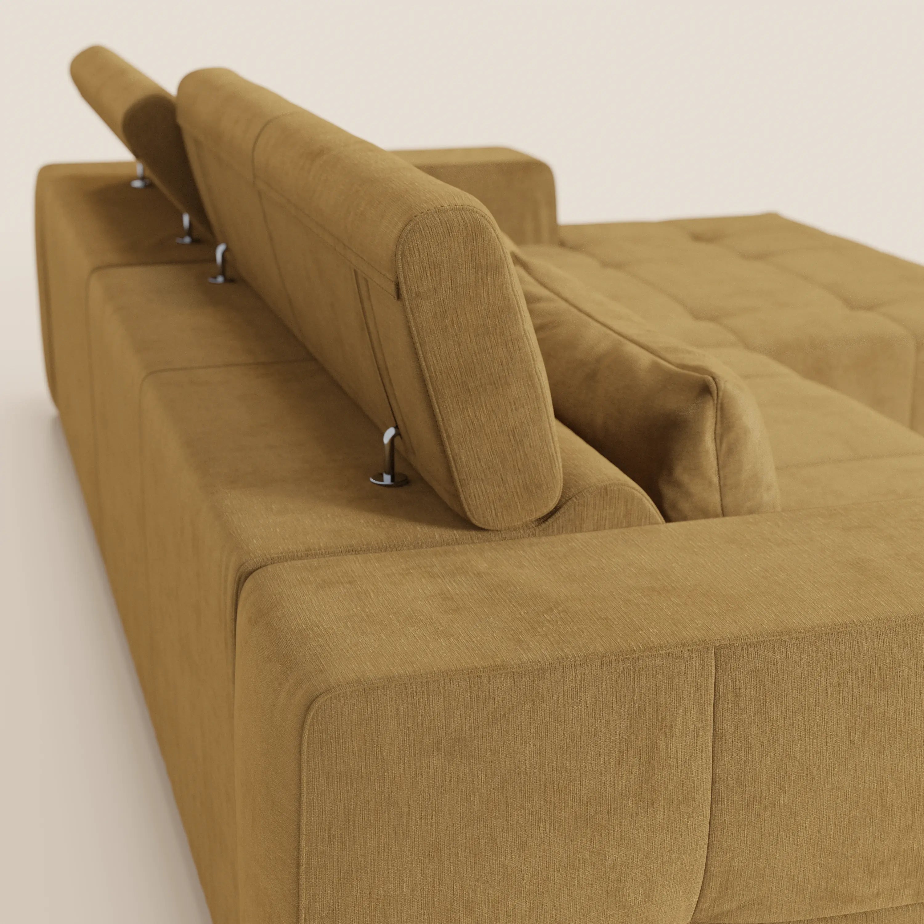 Monarch Divano angolare con penisola e Relax Elettrico per allungamento sedute - Poggiatesta Reclinabili in tessuto morbido smacchiabile T31 - divani.store