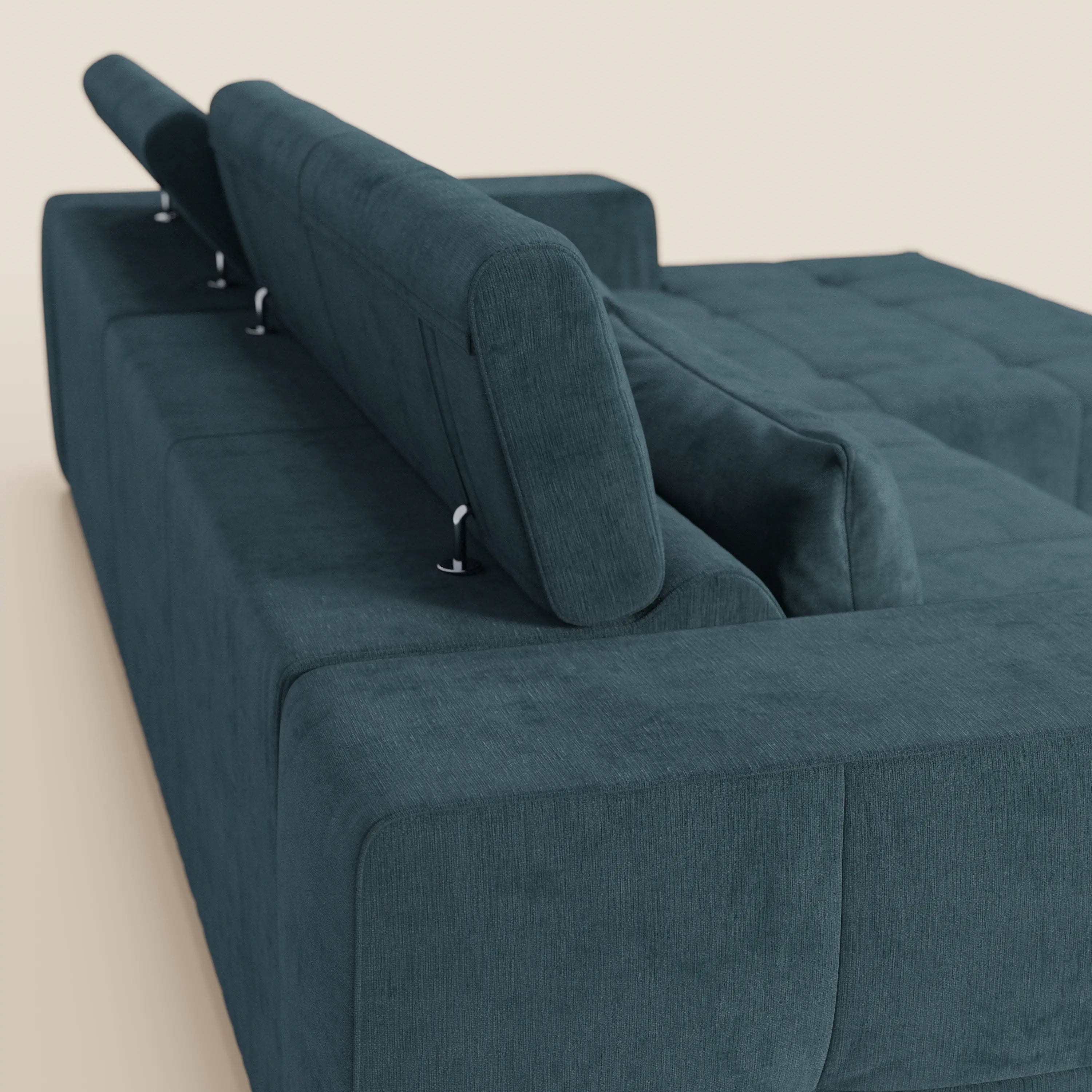 Monarch Divano angolare con penisola e Relax Elettrico per allungamento sedute - Poggiatesta Reclinabili in tessuto morbido smacchiabile T31 - divani.store