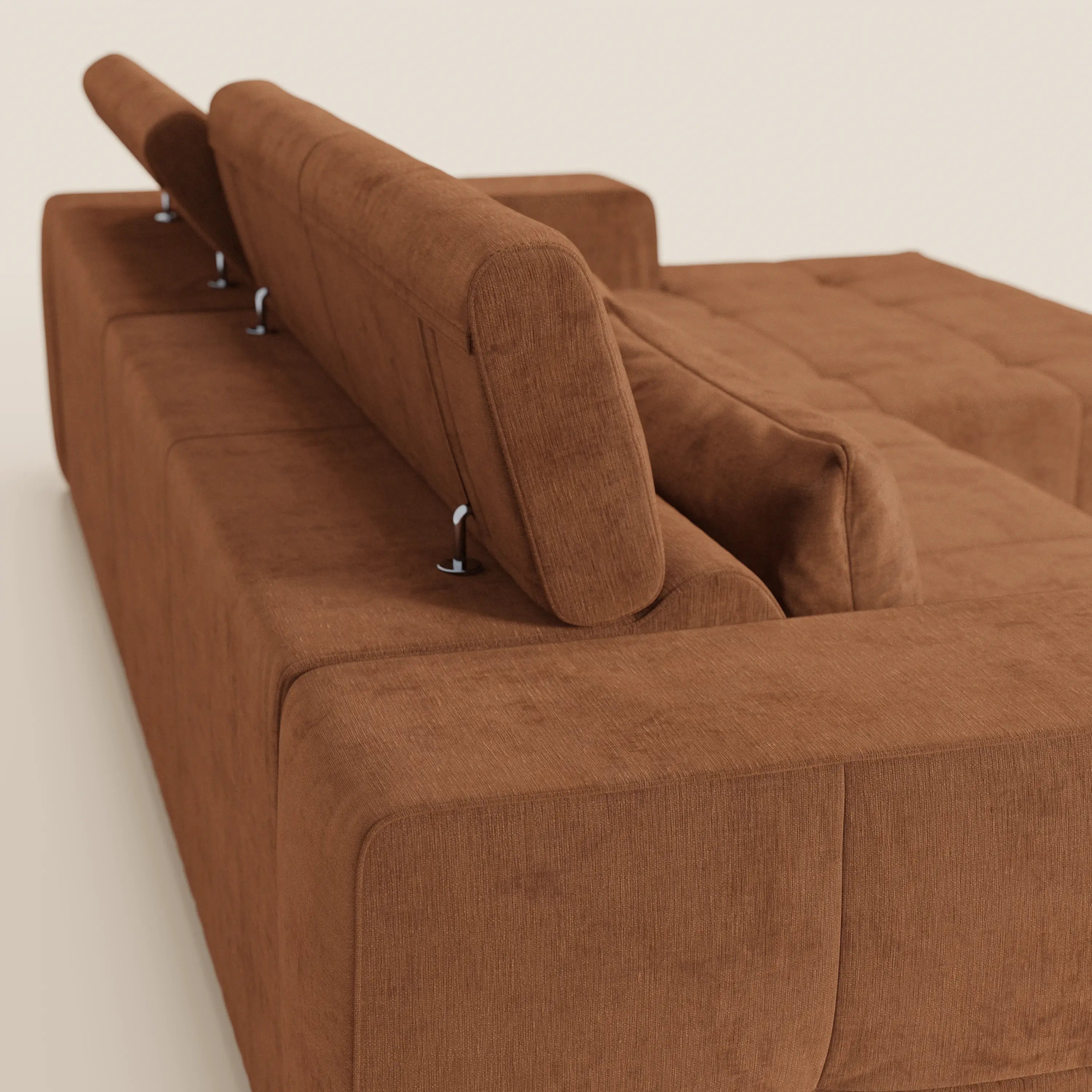 Monarch Divano angolare con penisola e Relax Elettrico per allungamento sedute - Poggiatesta Reclinabili in tessuto morbido smacchiabile T31 - divani.store