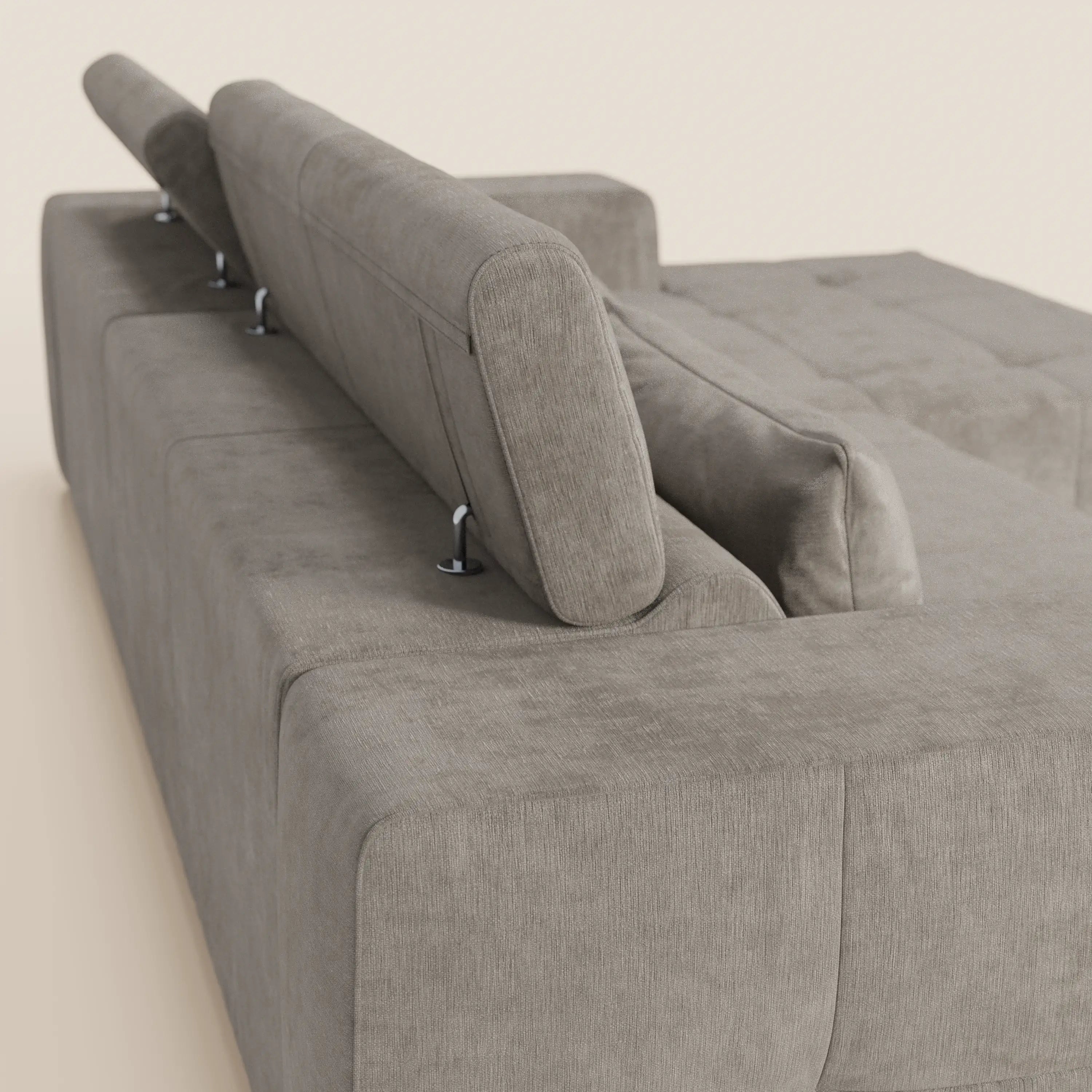 Monarch Divano angolare con penisola e Relax Elettrico per allungamento sedute - Poggiatesta Reclinabili in tessuto morbido smacchiabile T31 - divani.store