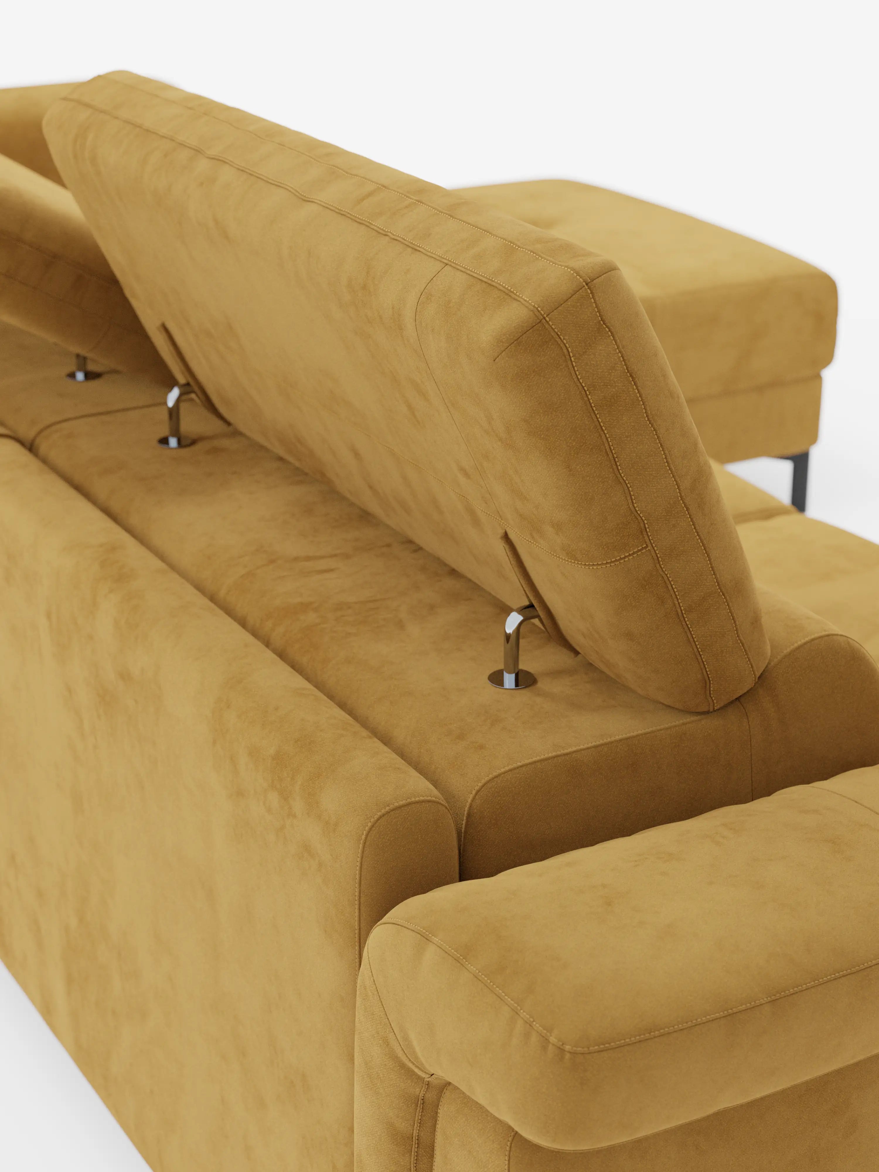 Capri Divano letto angolare con penisola contenitore e poggiatesta reclinabili - elegante tessuto smacchiabile T30