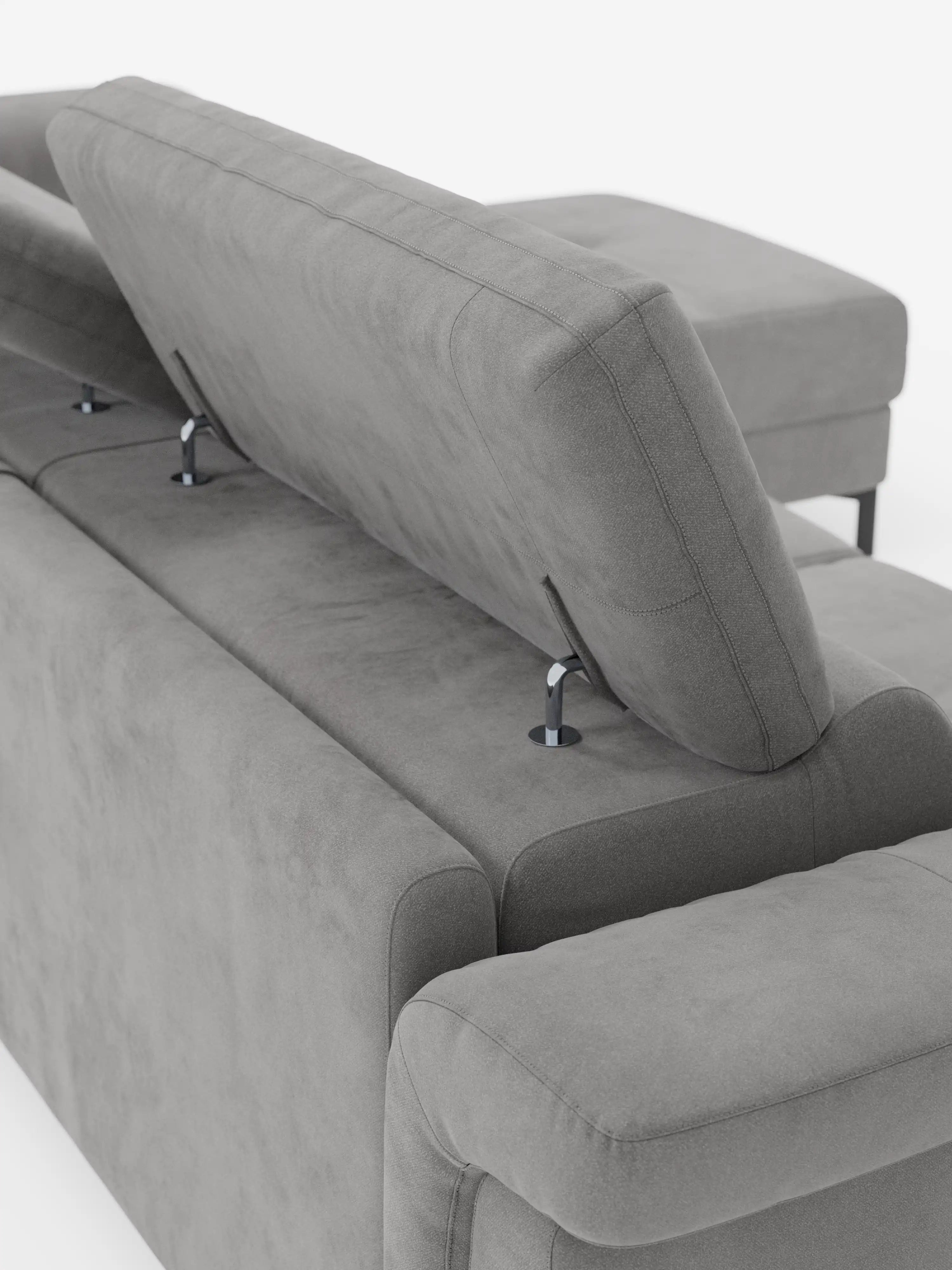 Capri Divano letto angolare con penisola contenitore e poggiatesta reclinabili - elegante tessuto smacchiabile T30