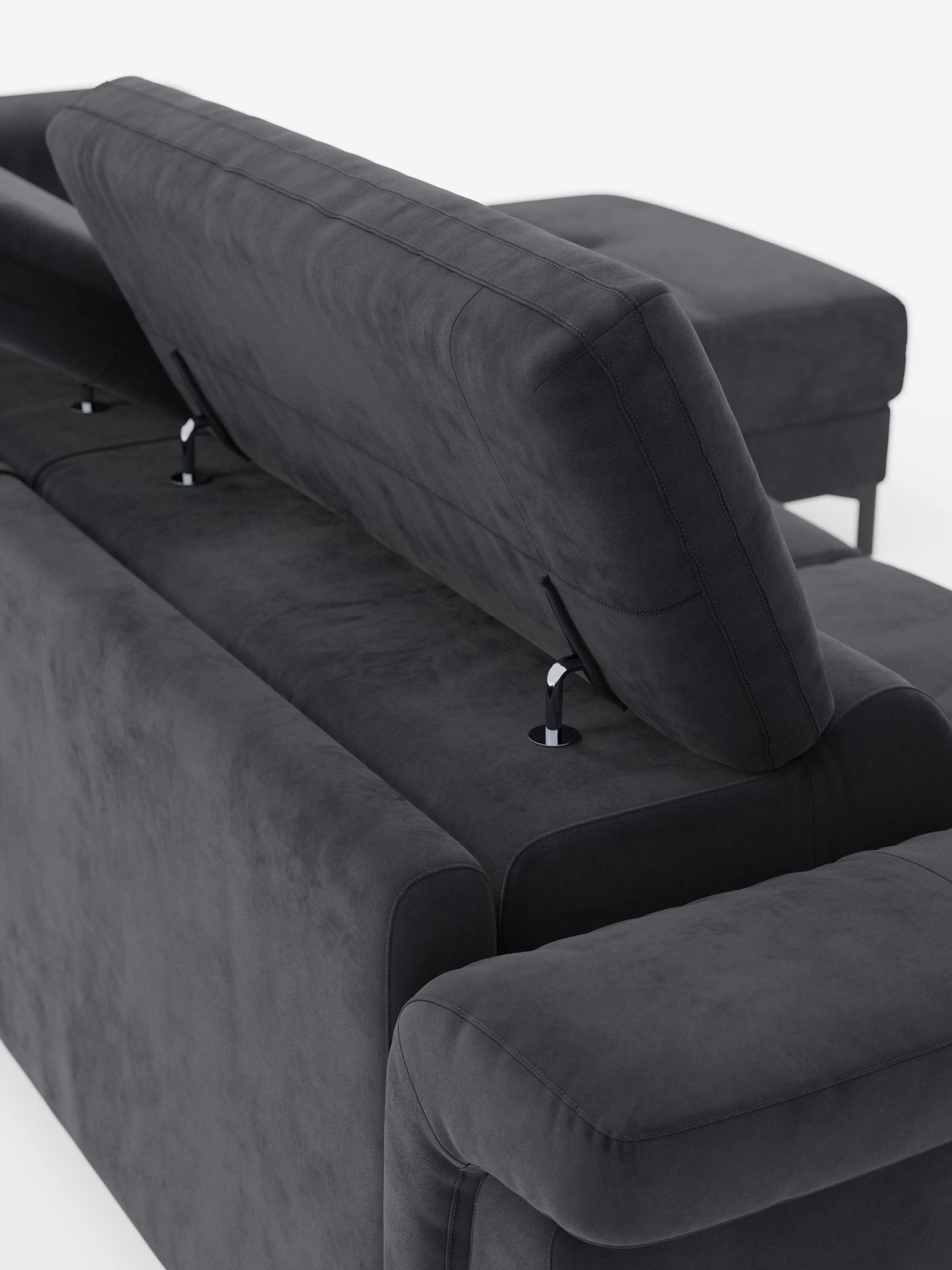 Capri Divano letto angolare con penisola contenitore e poggiatesta reclinabili - elegante tessuto smacchiabile T30