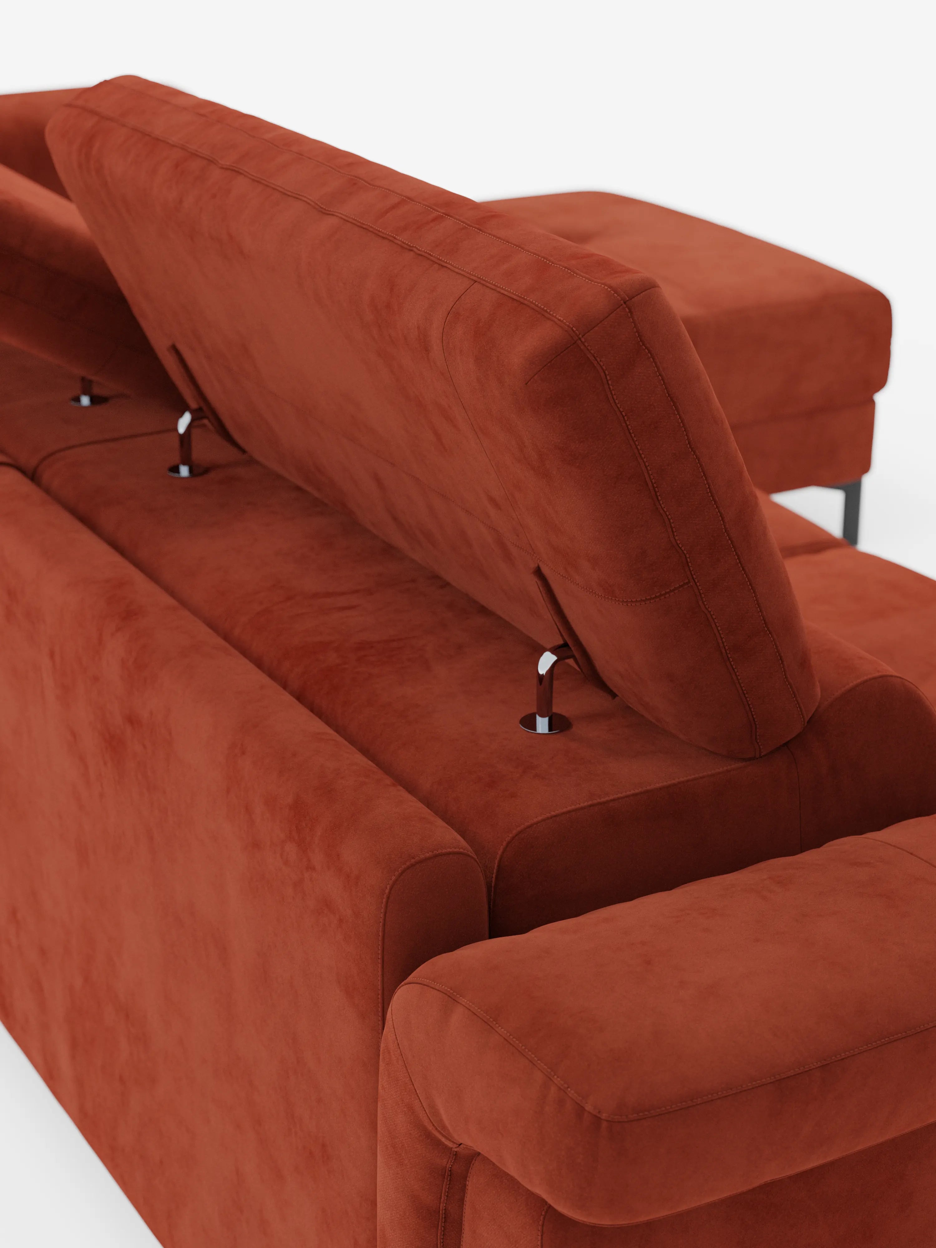Capri Divano letto angolare con penisola contenitore e poggiatesta reclinabili - elegante tessuto smacchiabile T30