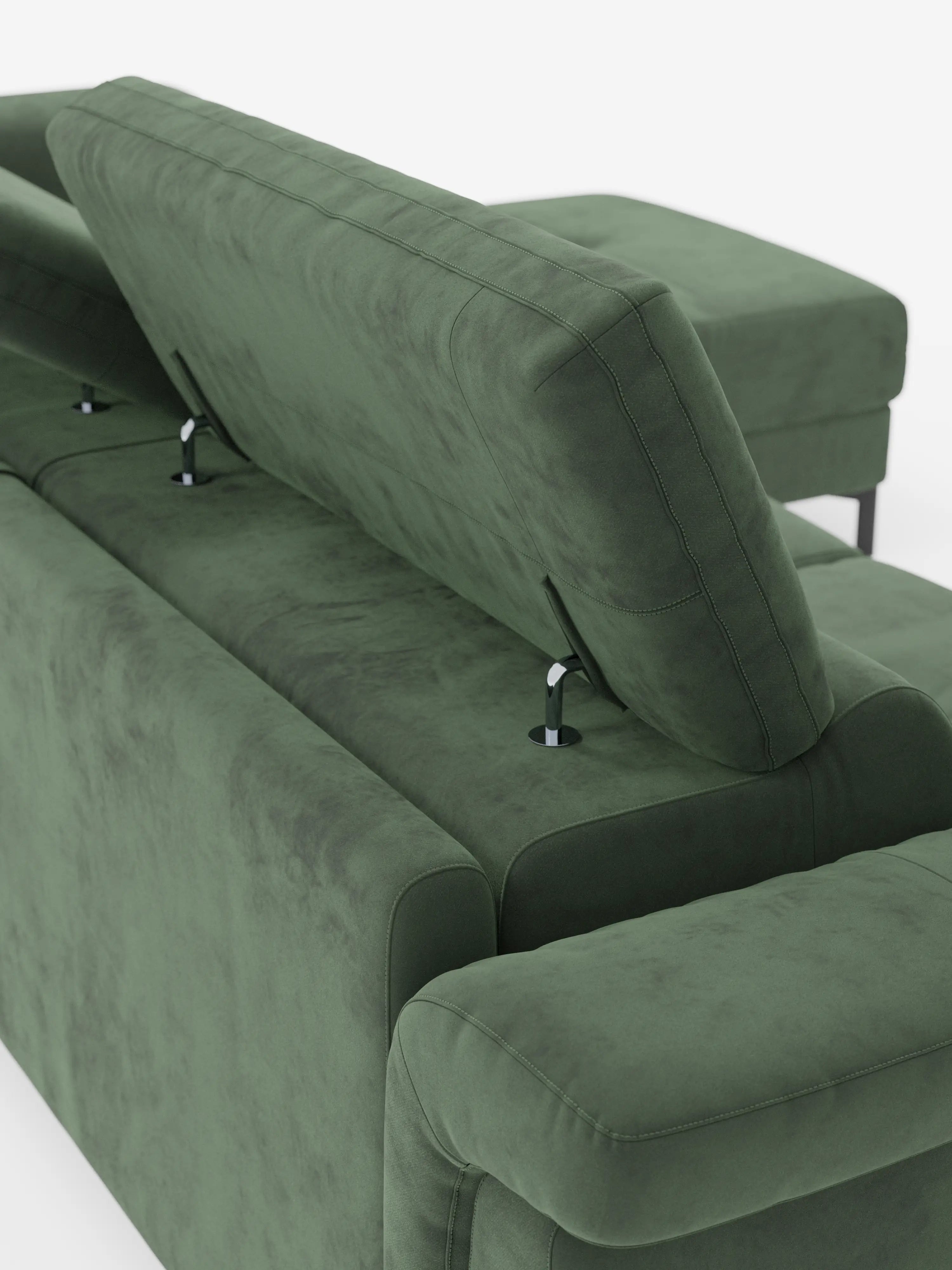 Capri Divano letto angolare con penisola contenitore e poggiatesta reclinabili - elegante tessuto smacchiabile T30