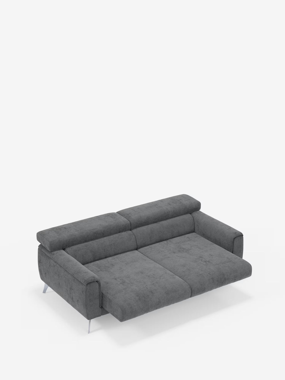 Scopri il divano Caravaggio a 2 e 3 posti con sedute allungabili e poggiatesta reclinabili di Divani.Store, realizzato in elegante tessuto T31 resistente alle macchie. Questo divano contemporaneo grigio è caratterizzato da ampi braccioli e gambe in metallo e può essere esteso fino a diventare una comoda superficie per dormire. Il suo design minimalista lo rende l’elemento perfetto per qualsiasi soggiorno moderno, che risalta magnificamente su uno sfondo bianco a tinta unita.