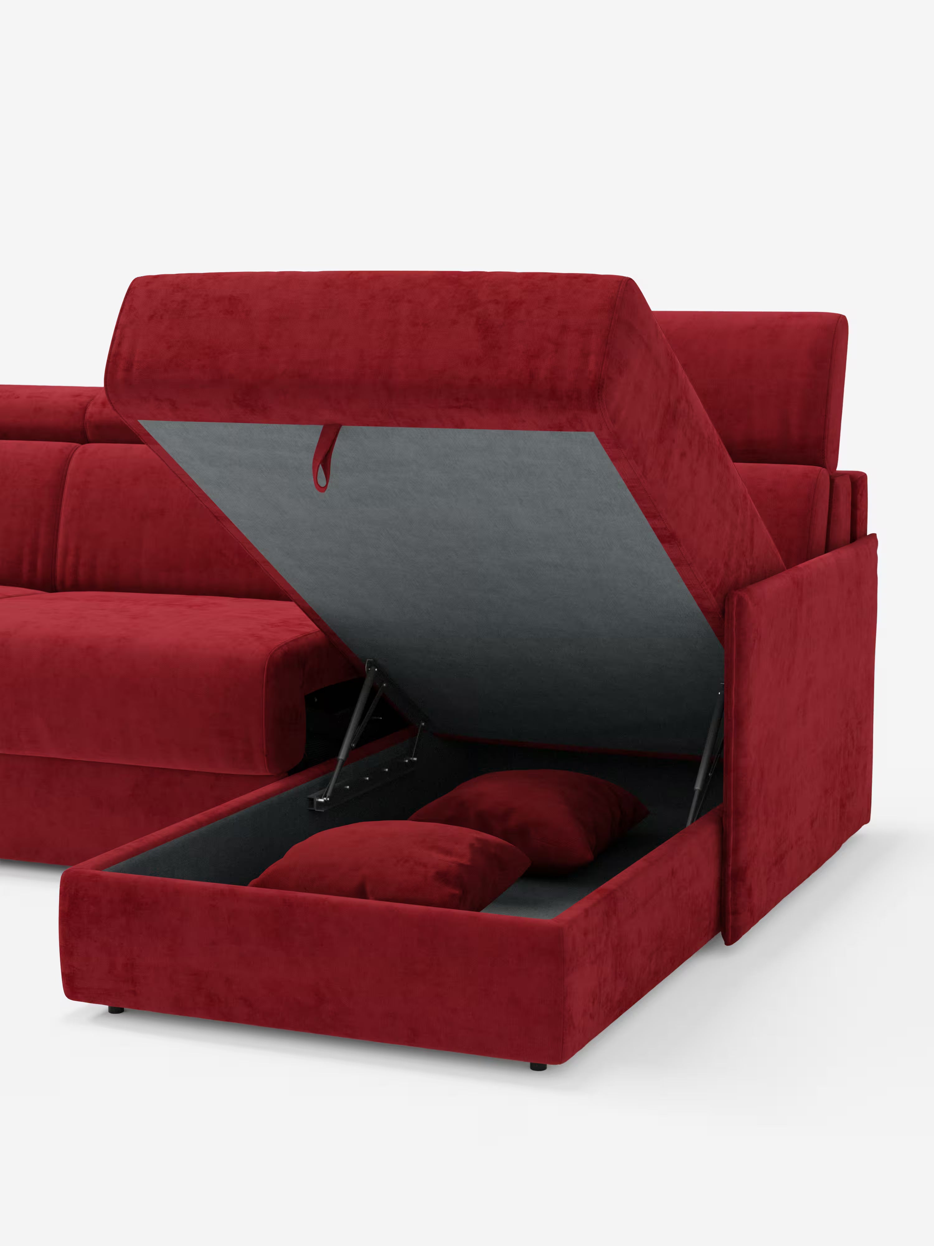 Miryam sofá cama esquinero compacto - reposacabezas reclinables y chaise longue con almacenaje en tejido antimanchas T31