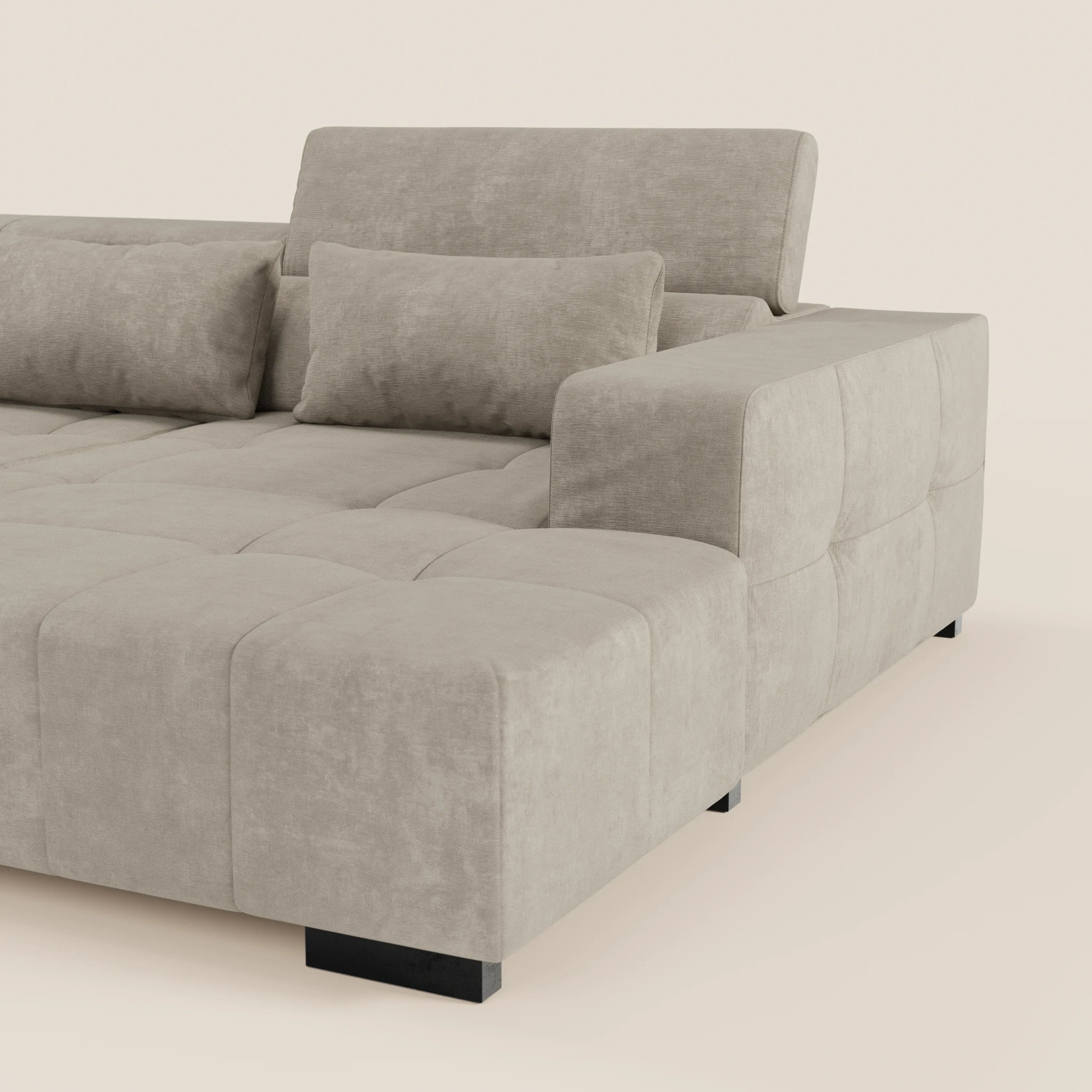 Monarch Divano angolare con penisola e Relax Elettrico per allungamento sedute - Poggiatesta Reclinabili in tessuto morbido smacchiabile T31 - divani.store
