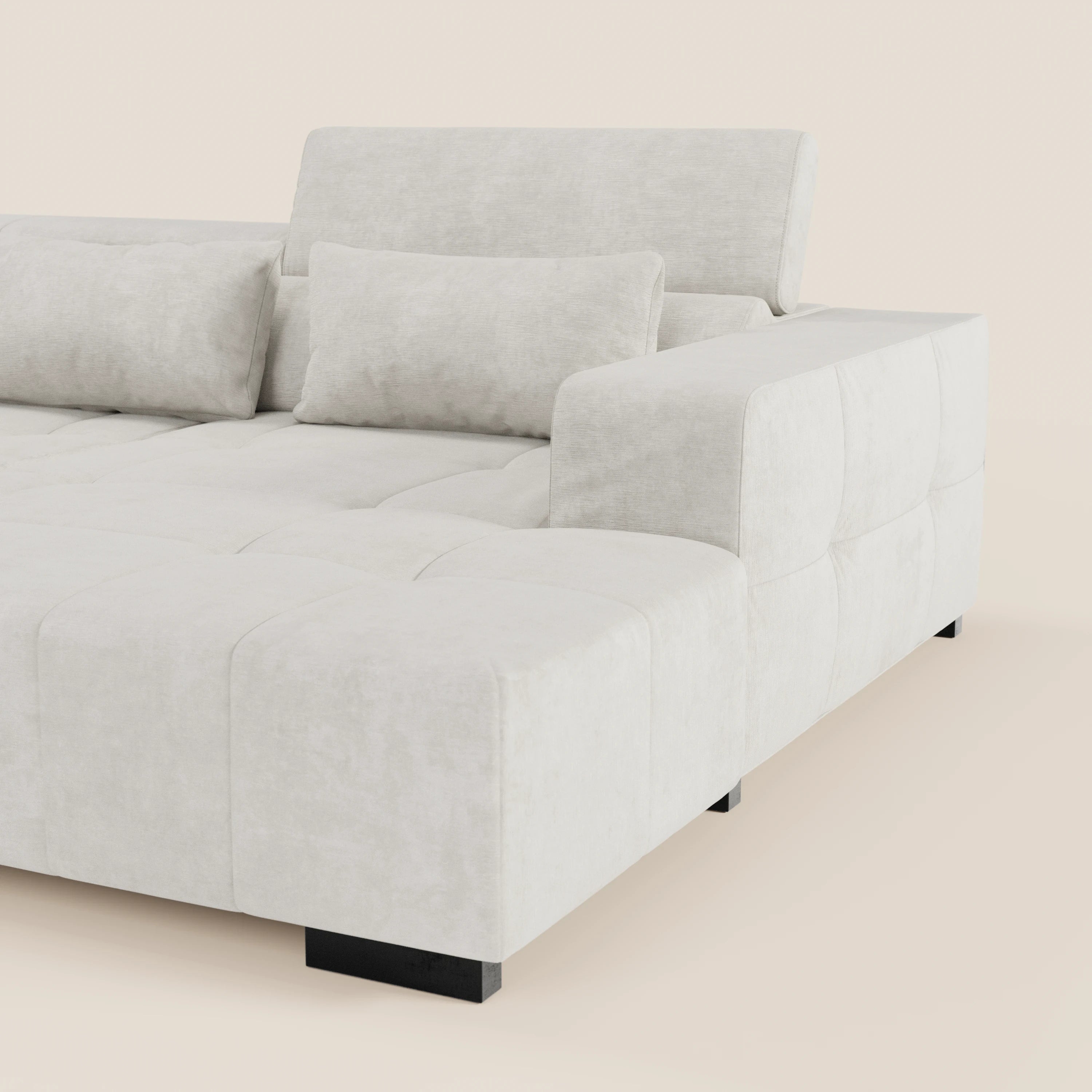 Monarch Divano angolare con penisola e Relax Elettrico per allungamento sedute - Poggiatesta Reclinabili in tessuto morbido smacchiabile T31 - divani.store