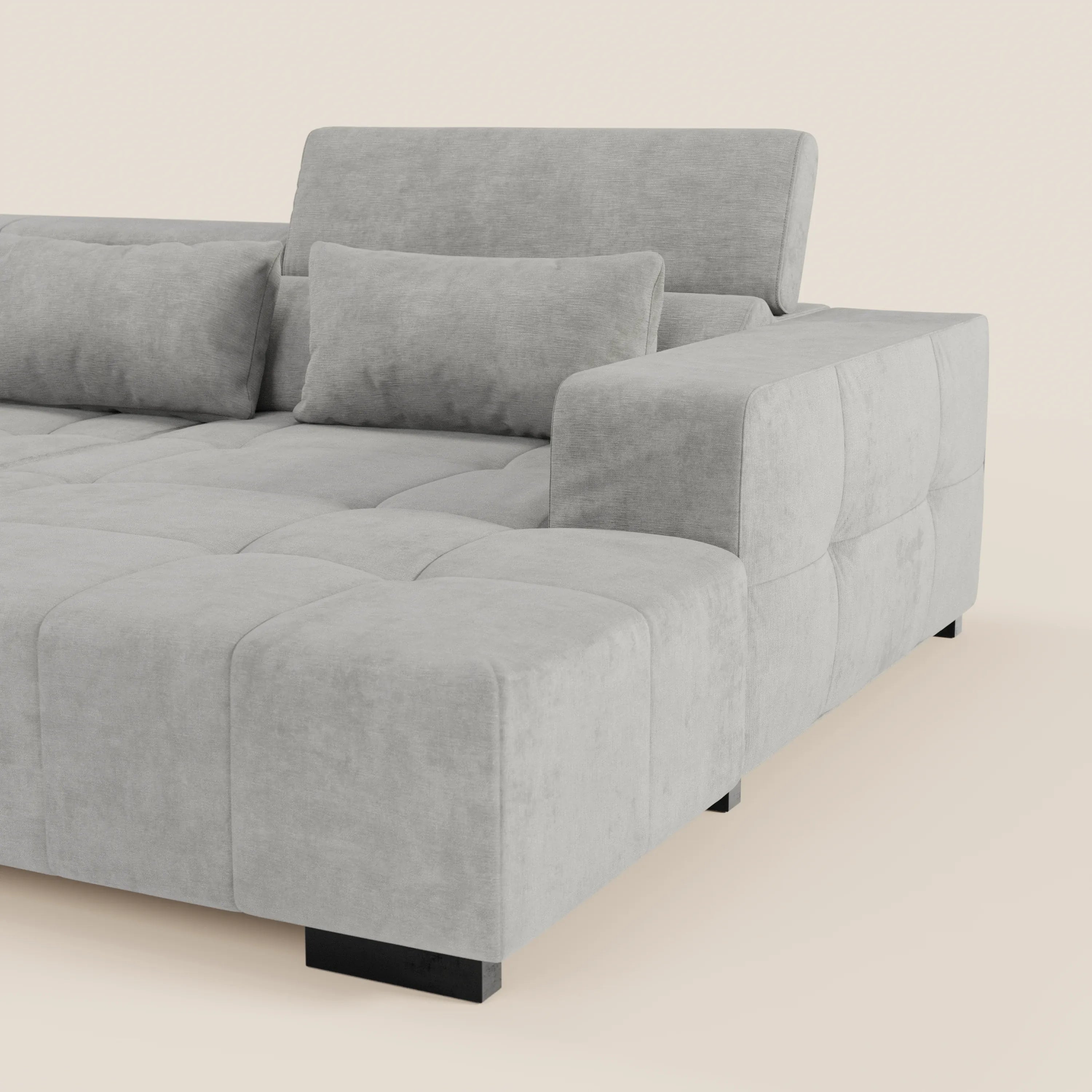 Monarch Divano angolare con penisola e Relax Elettrico per allungamento sedute - Poggiatesta Reclinabili in tessuto morbido smacchiabile T31 - divani.store
