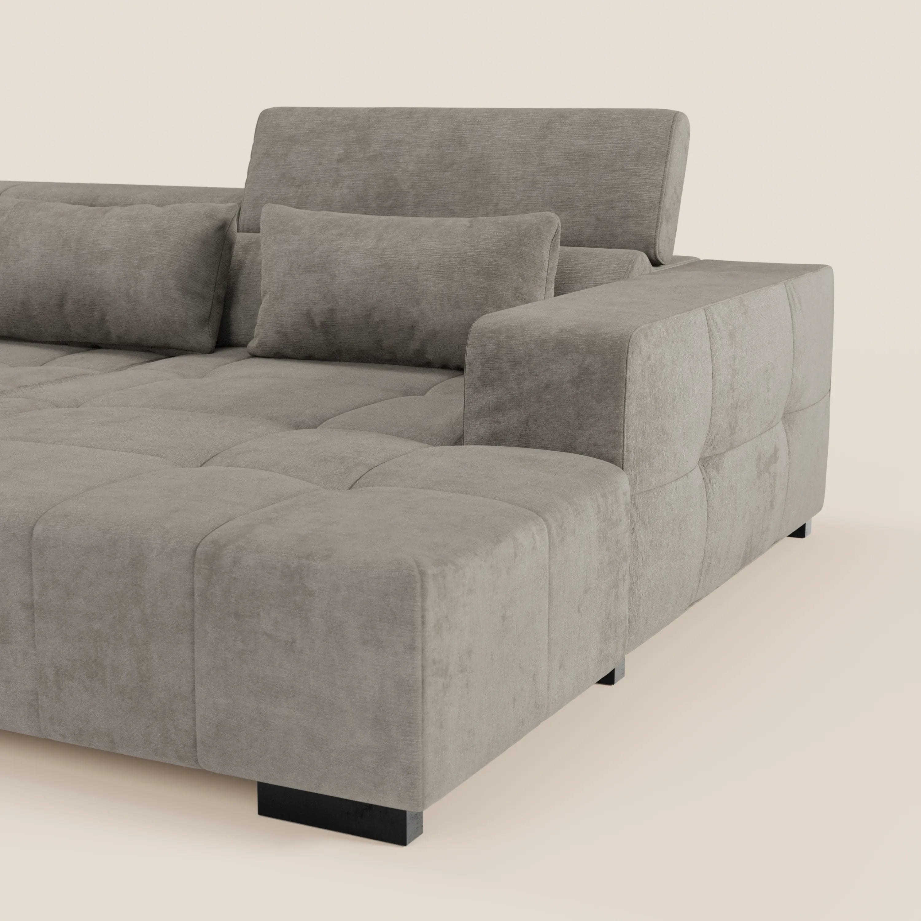 Monarch Divano angolare con penisola e Relax Elettrico per allungamento sedute - Poggiatesta Reclinabili in tessuto morbido smacchiabile T31 - divani.store