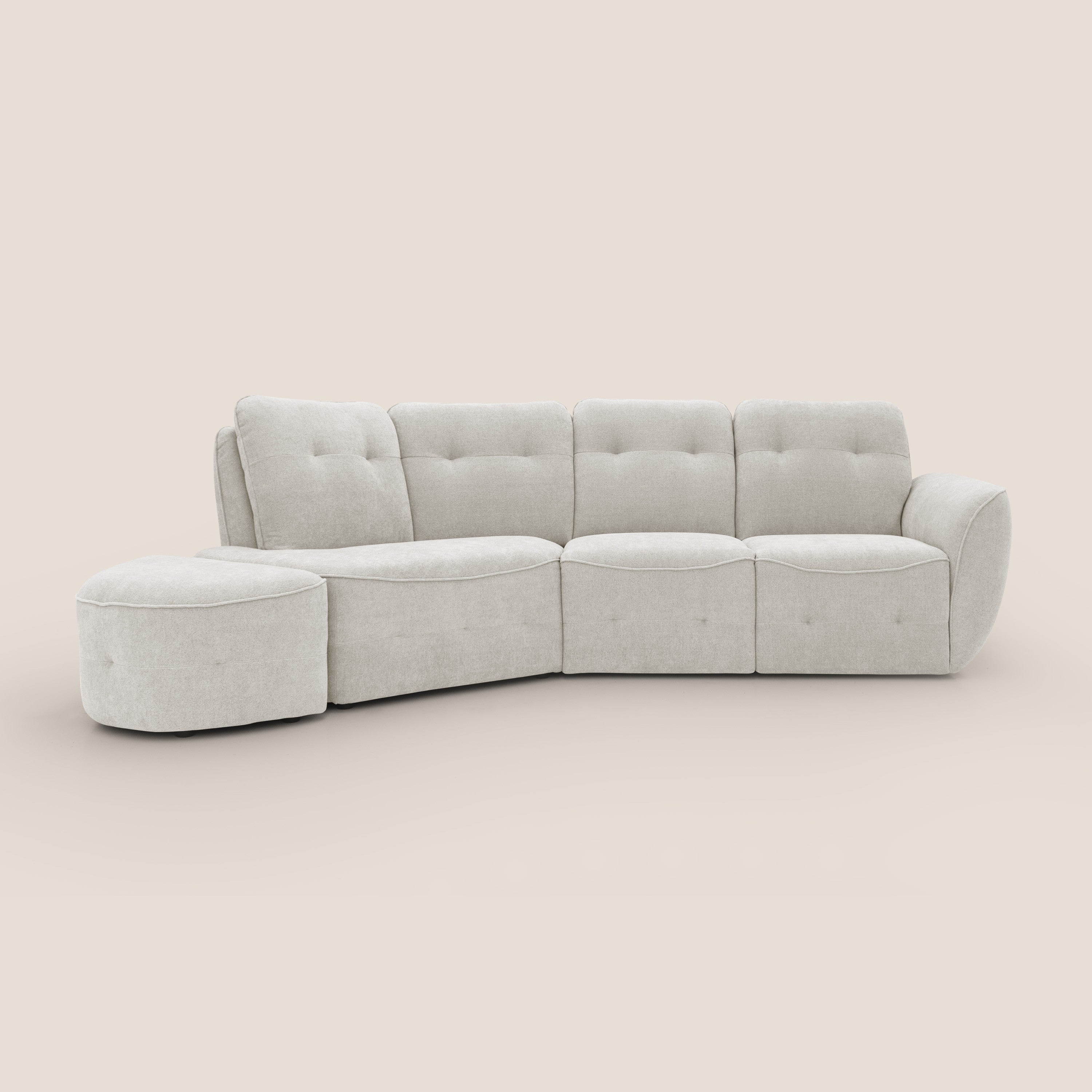 Cerbero divano angolare con pouf mobile in morbido bouclé impermeabile T07 bianco - divani.store
