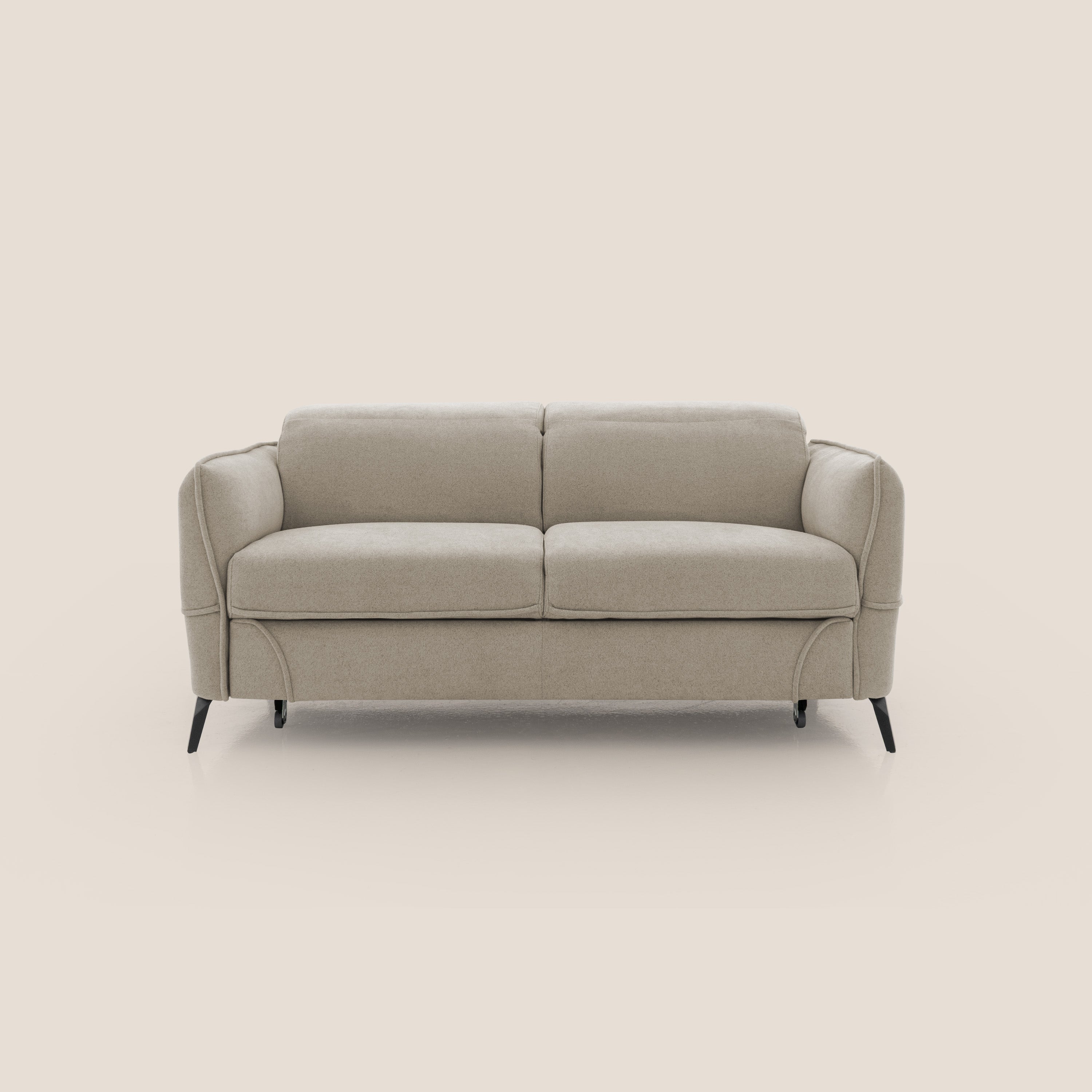 Bloom Divano con poggiapiedi estraibile piedini alti e poggiatesta reclinabili in tessuto bouclé impermeabile T07 beige - divani.store