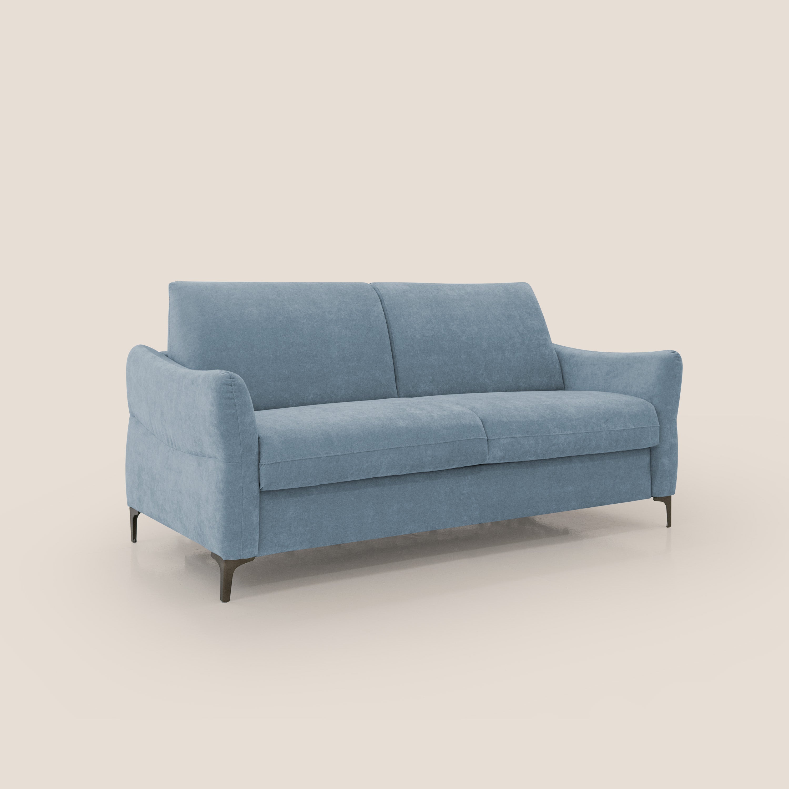 Dalia divano letto con materasso H18 cm e piedi alti in raffinato tessuto smacchiabile T17 carta da zucchero - divani.store