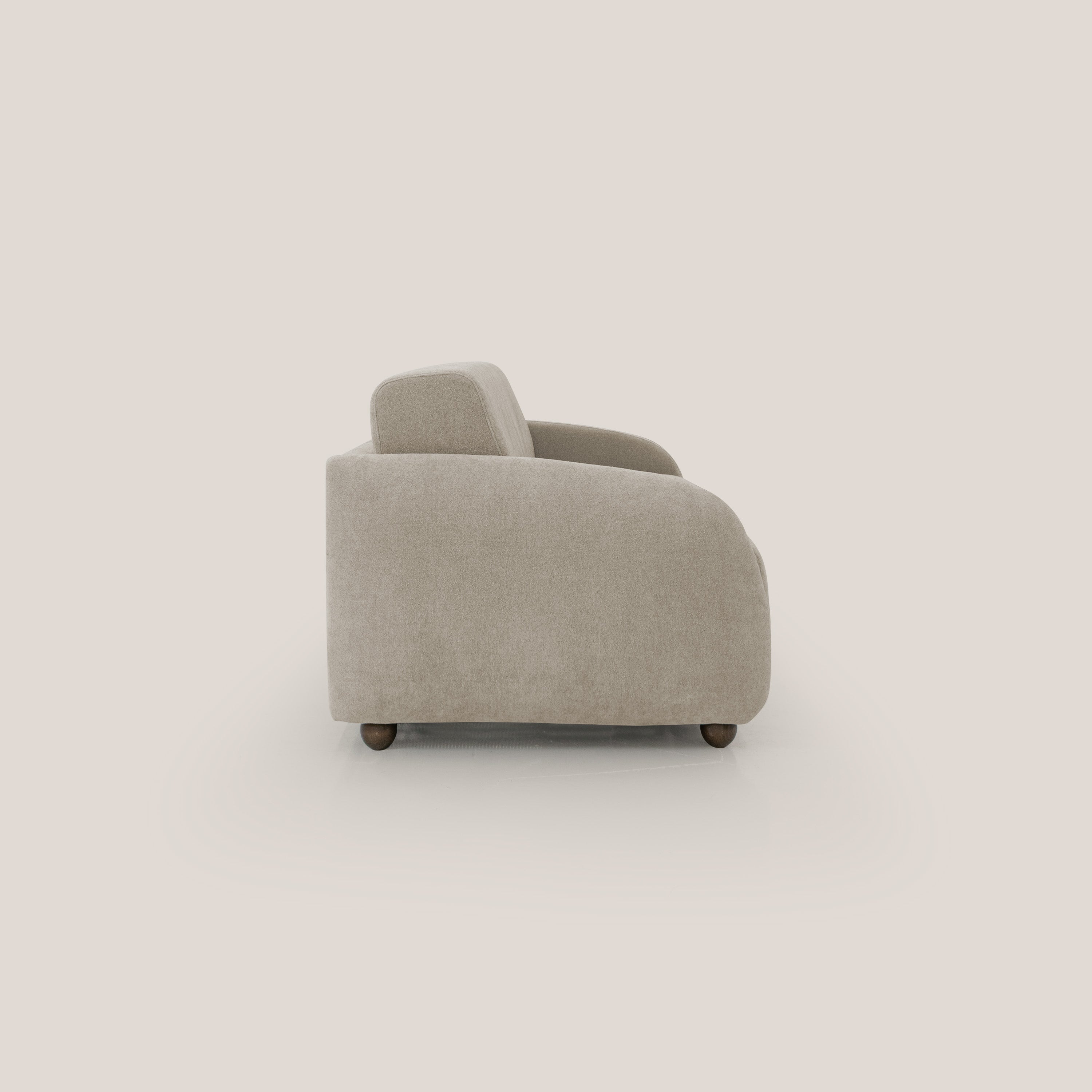 Giglio divano letto scandinavo japandi con materasso H18 cm in tessuto Bouclé impermeabile T07 beige - divani.store
