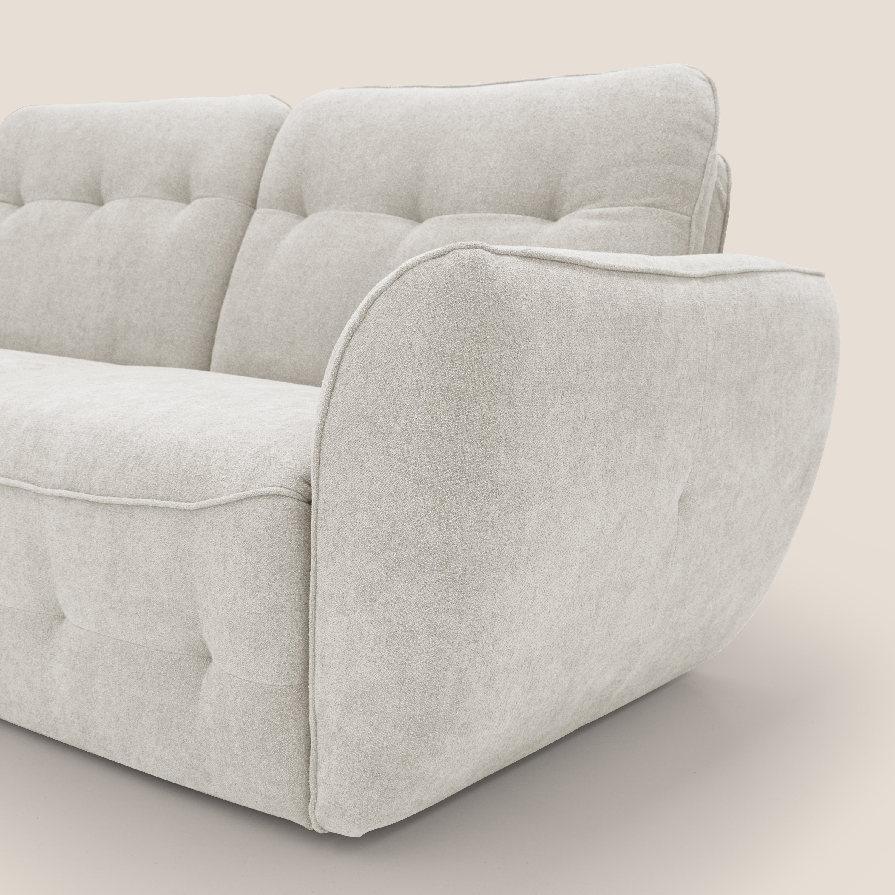 Cerbero divano angolare con pouf mobile in morbido bouclé impermeabile T07 bianco - divani.store