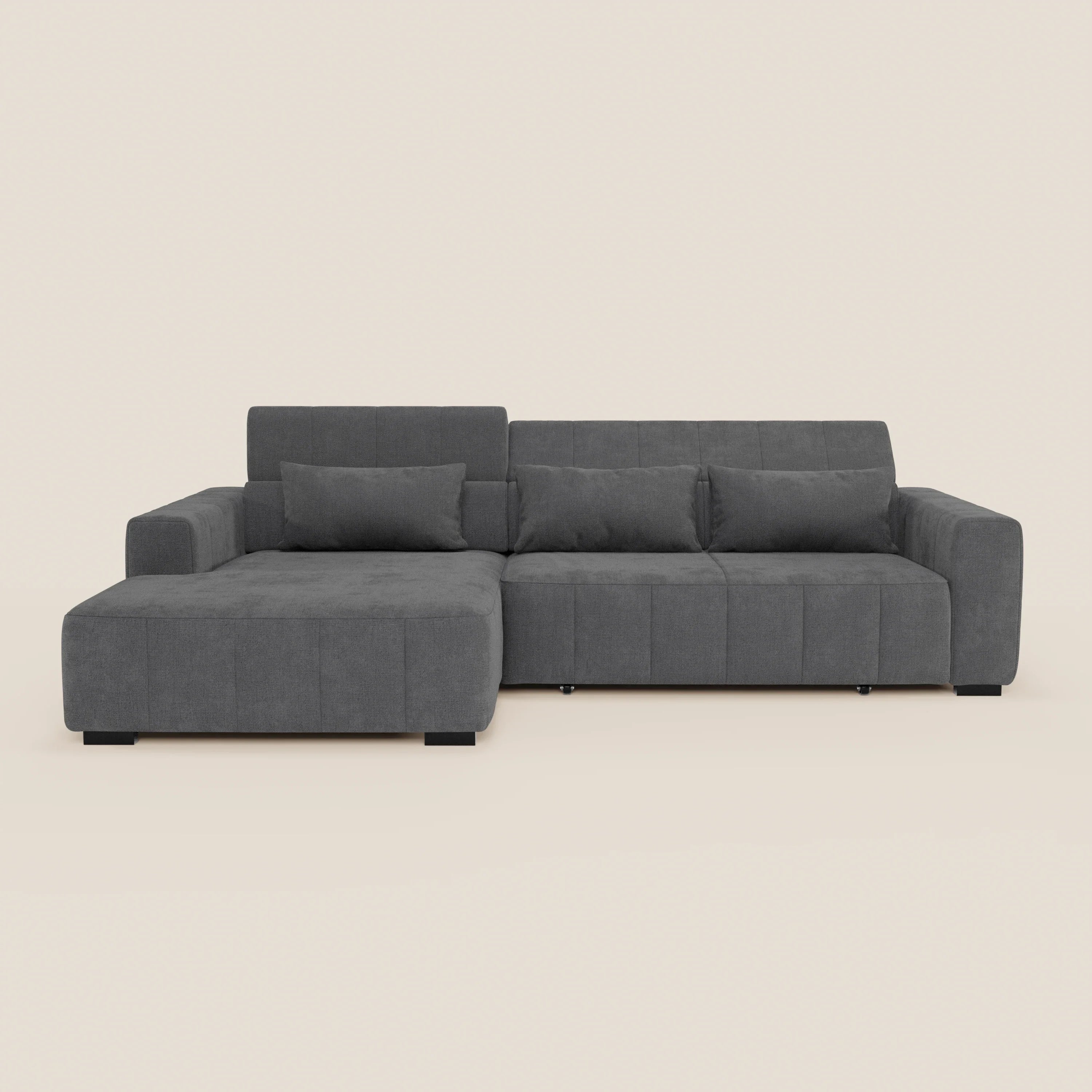 Doric Divano angolare con penisola e sedute allungabili con relax elettrico - poggiatesta reclinabili in tessuto smacchiabile T23 - divani.store