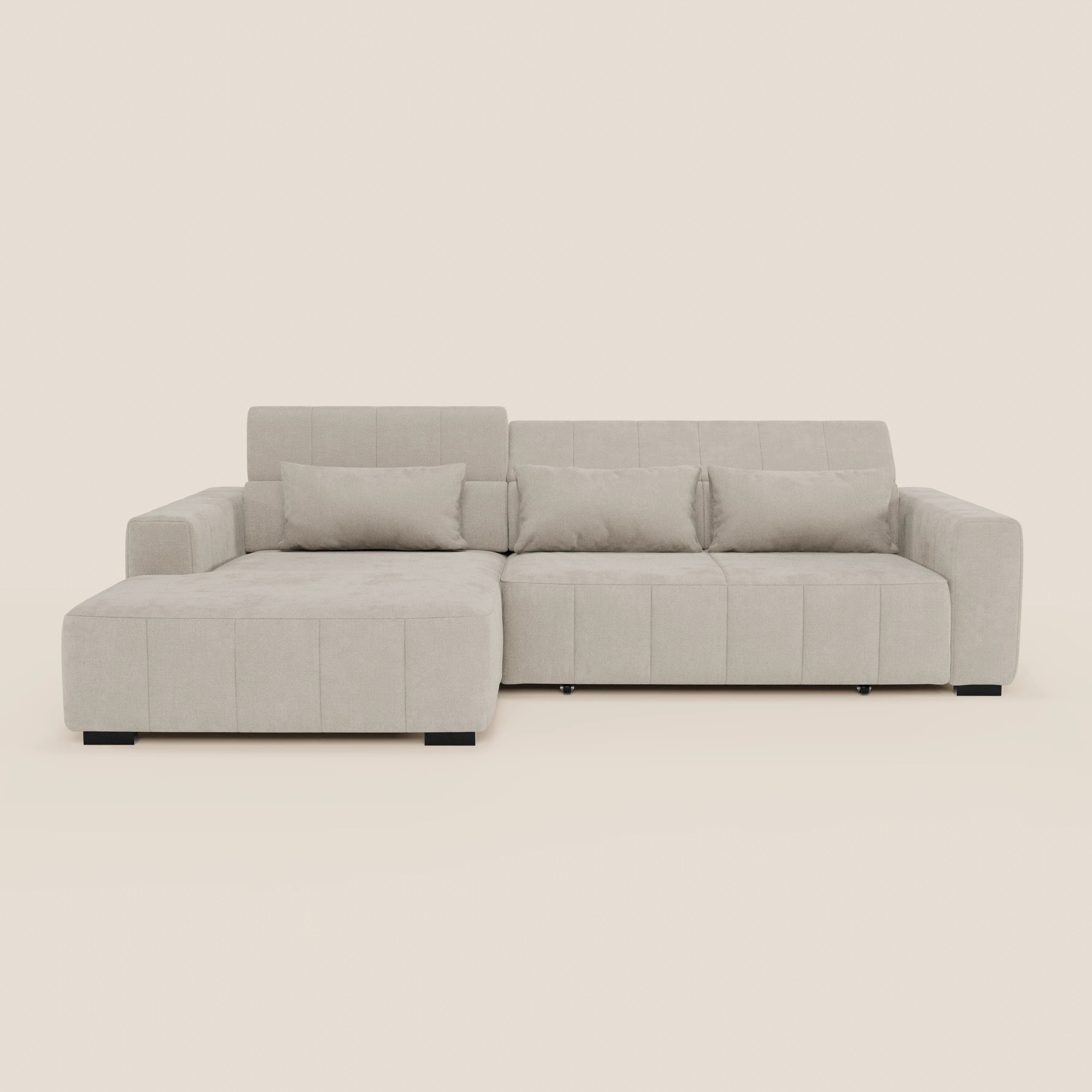 Doric Divano angolare con penisola e sedute allungabili con relax elettrico - poggiatesta reclinabili in tessuto smacchiabile T23 - divani.store