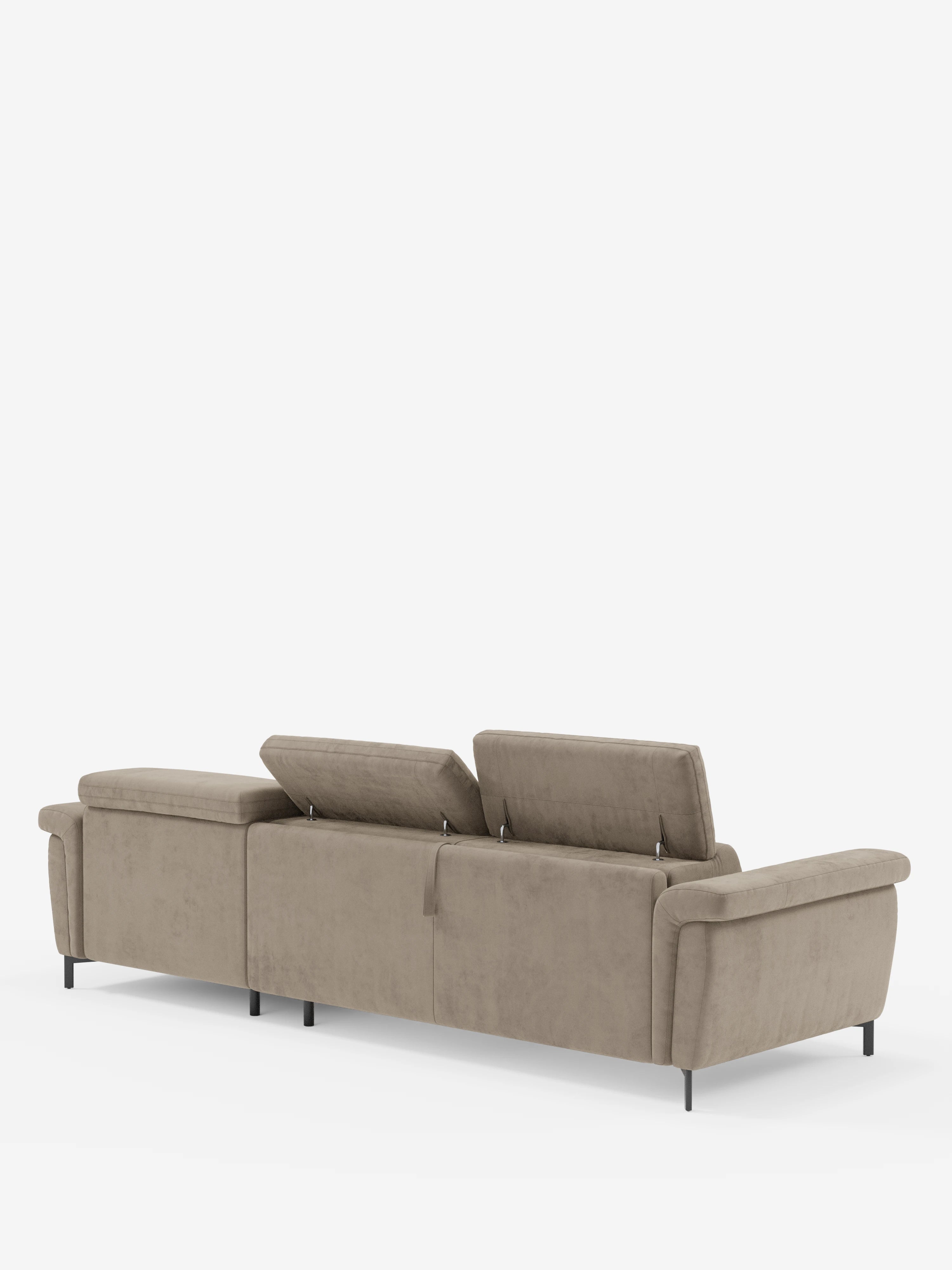 Capri Divano letto angolare con penisola contenitore e poggiatesta reclinabili - elegante tessuto smacchiabile T30