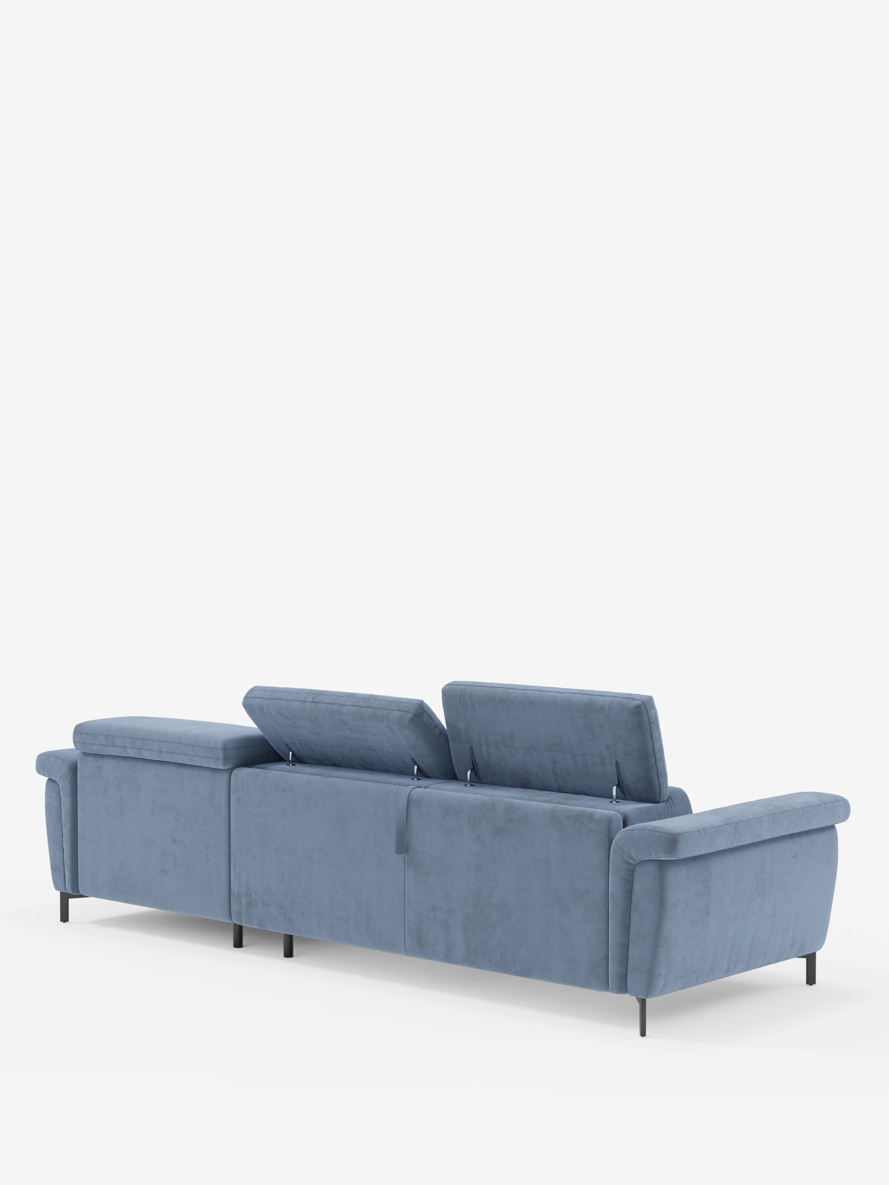 Capri Divano letto angolare con penisola contenitore e poggiatesta reclinabili - elegante tessuto smacchiabile T30