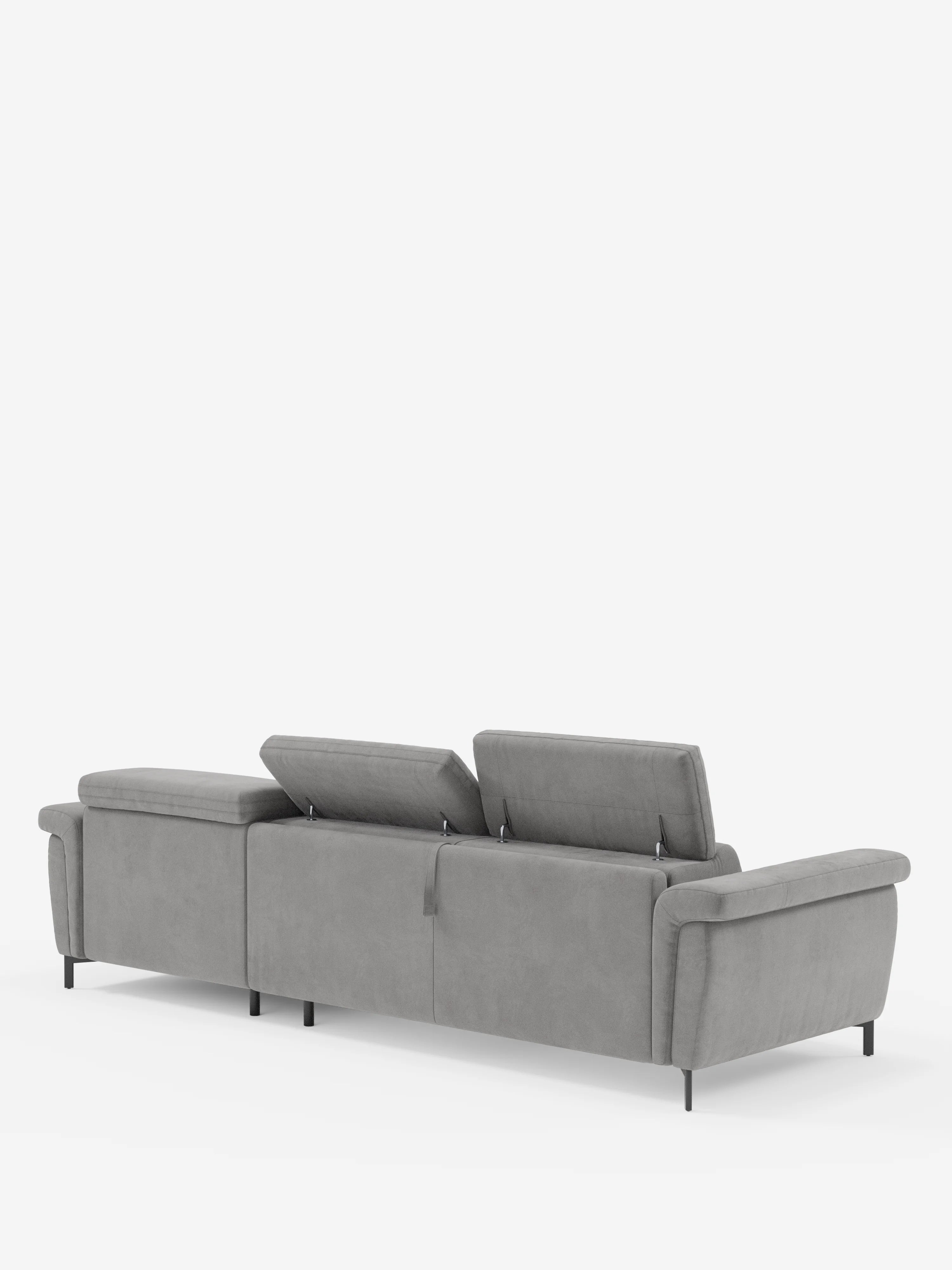 Capri Divano letto angolare con penisola contenitore e poggiatesta reclinabili - elegante tessuto smacchiabile T30