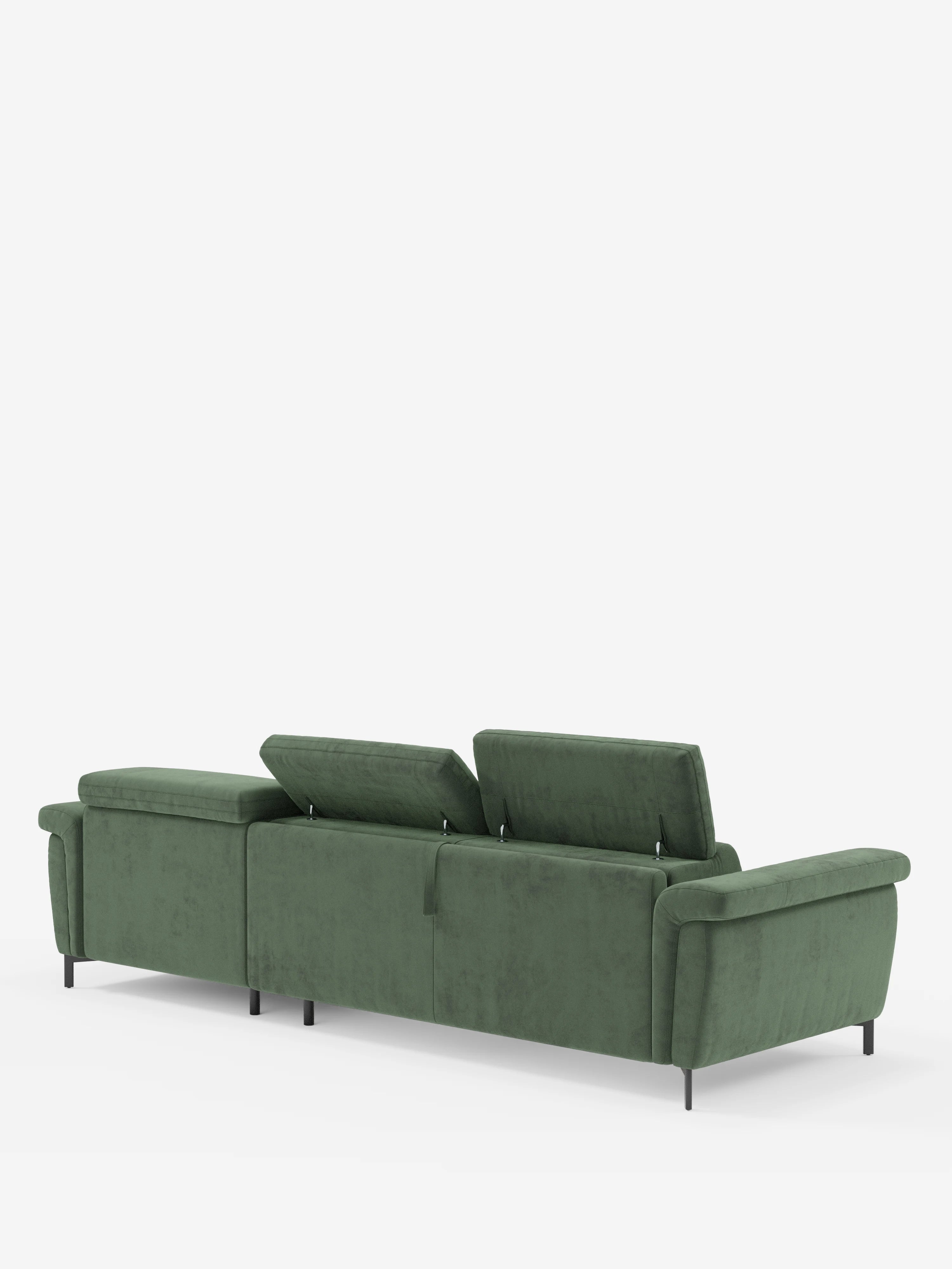 Capri Divano letto angolare con penisola contenitore e poggiatesta reclinabili - elegante tessuto smacchiabile T30