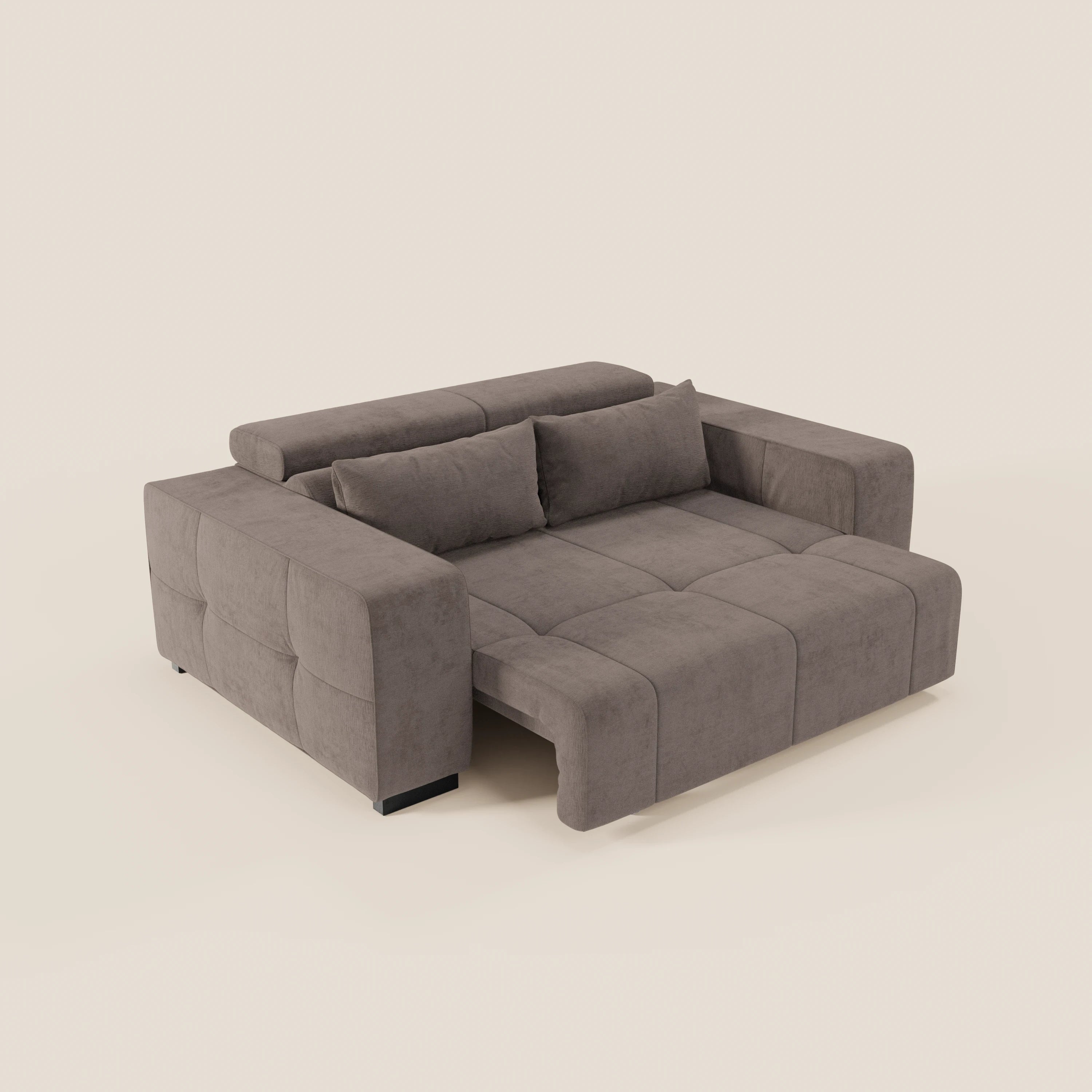 Il Monarch Divano con Relax Elettrico di Divani.Store è un moderno divano a L marrone in morbido tessuto T31 antimacchia, con ampi braccioli, cuscini trapuntati, due cuscini per lo schienale abbinati e poggiatesta regolabili per il massimo comfort e relax.