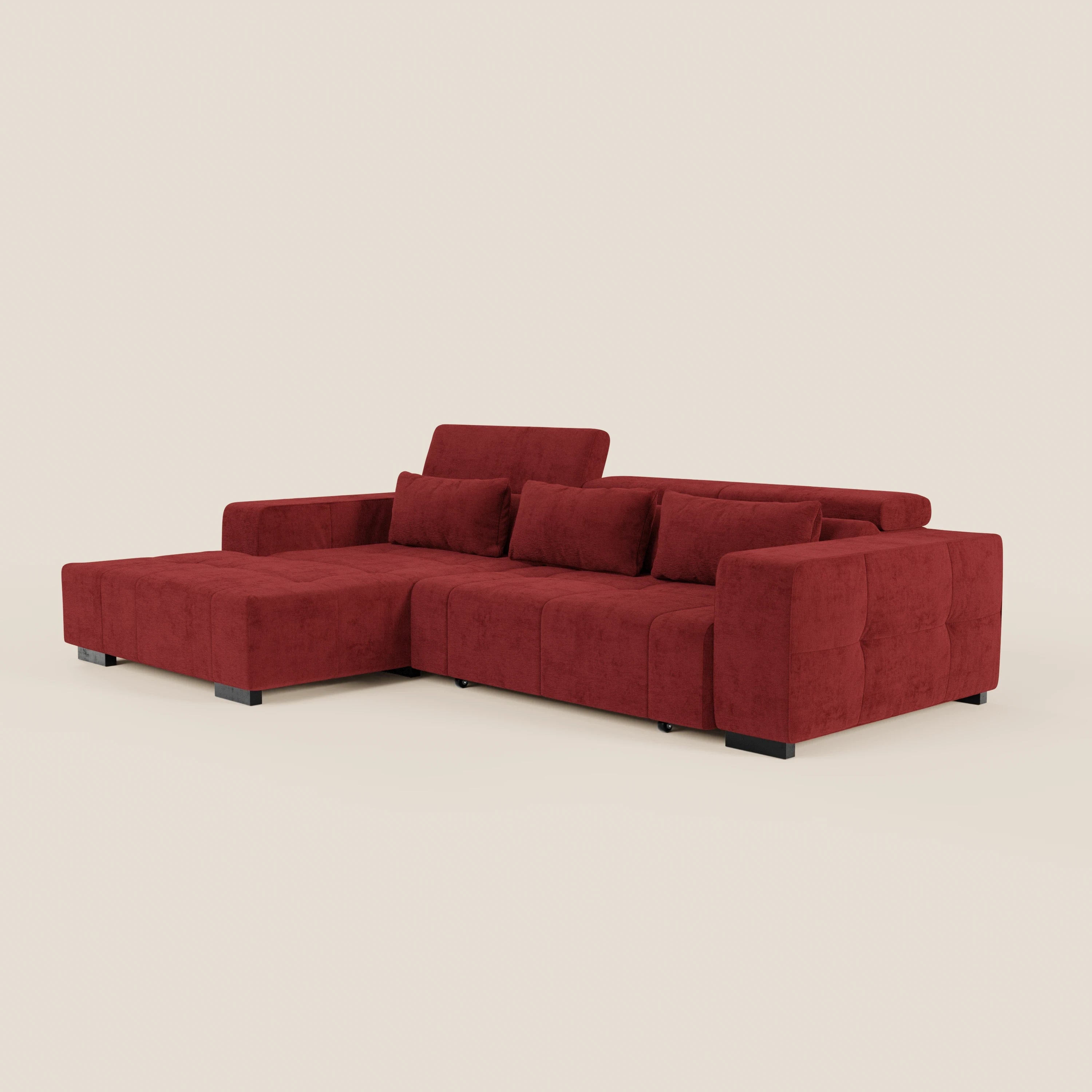 Monarch Divano angolare con penisola e Relax Elettrico per allungamento sedute - Poggiatesta Reclinabili in tessuto morbido smacchiabile T31 - divani.store