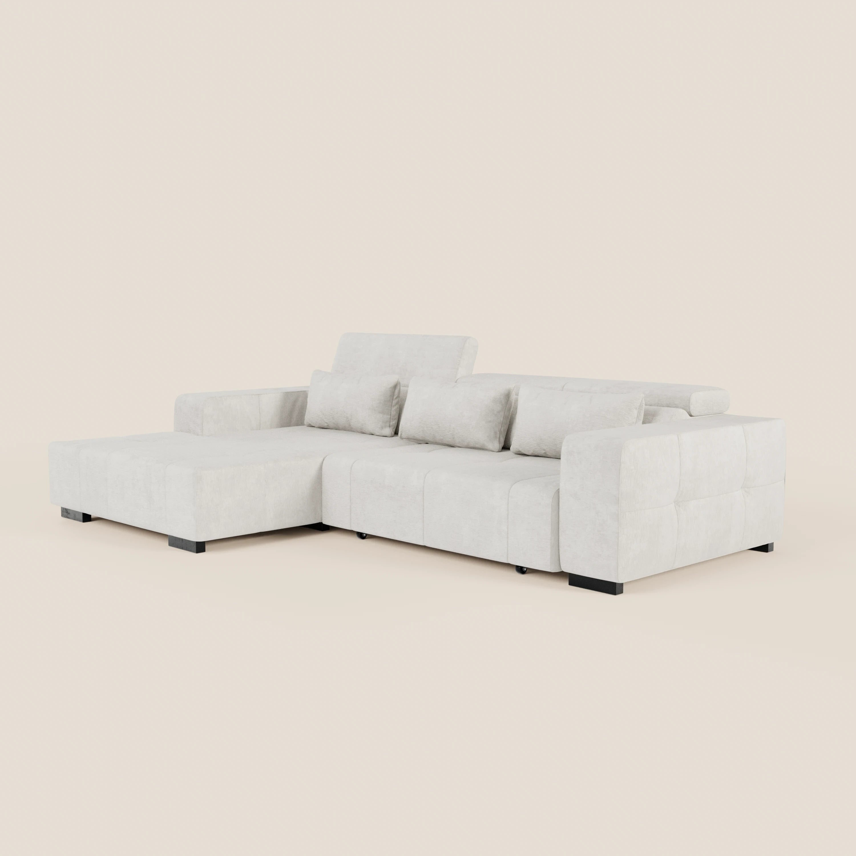Monarch Divano angolare con penisola e Relax Elettrico per allungamento sedute - Poggiatesta Reclinabili in tessuto morbido smacchiabile T31 - divani.store