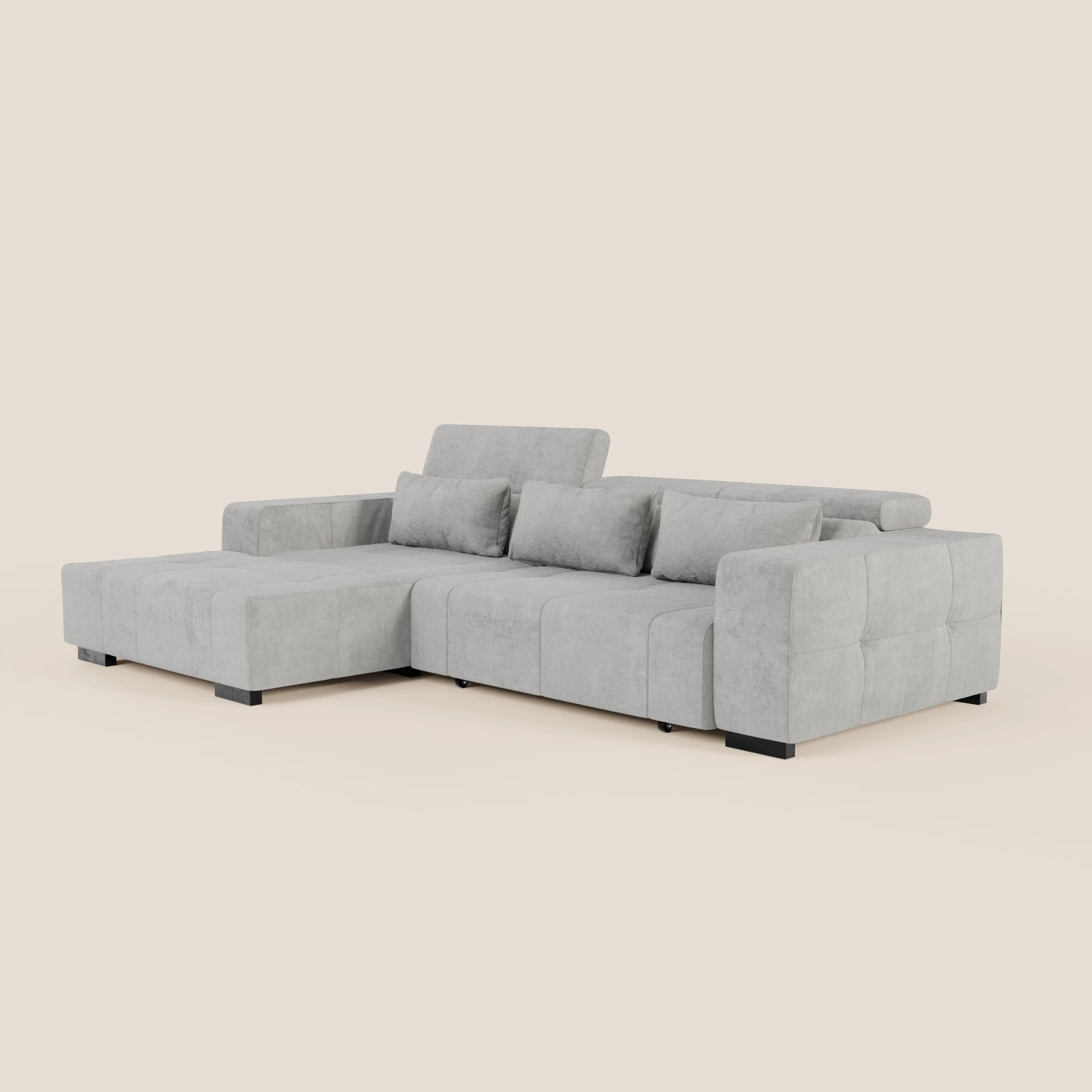 Monarch Divano angolare con penisola e Relax Elettrico per allungamento sedute - Poggiatesta Reclinabili in tessuto morbido smacchiabile T31 - divani.store