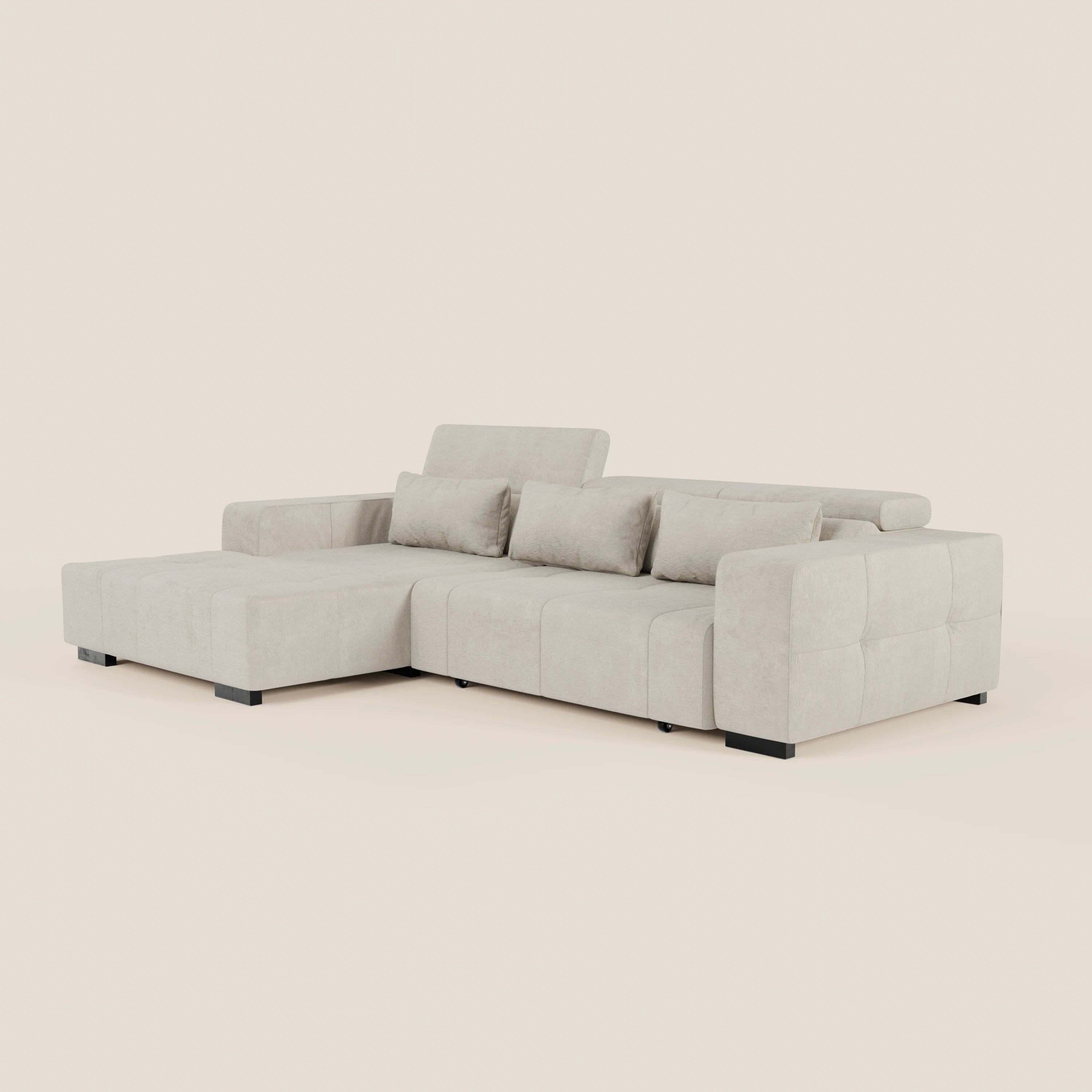 Monarch Divano angolare con penisola e Relax Elettrico per allungamento sedute - Poggiatesta Reclinabili in tessuto morbido smacchiabile T31 - divani.store