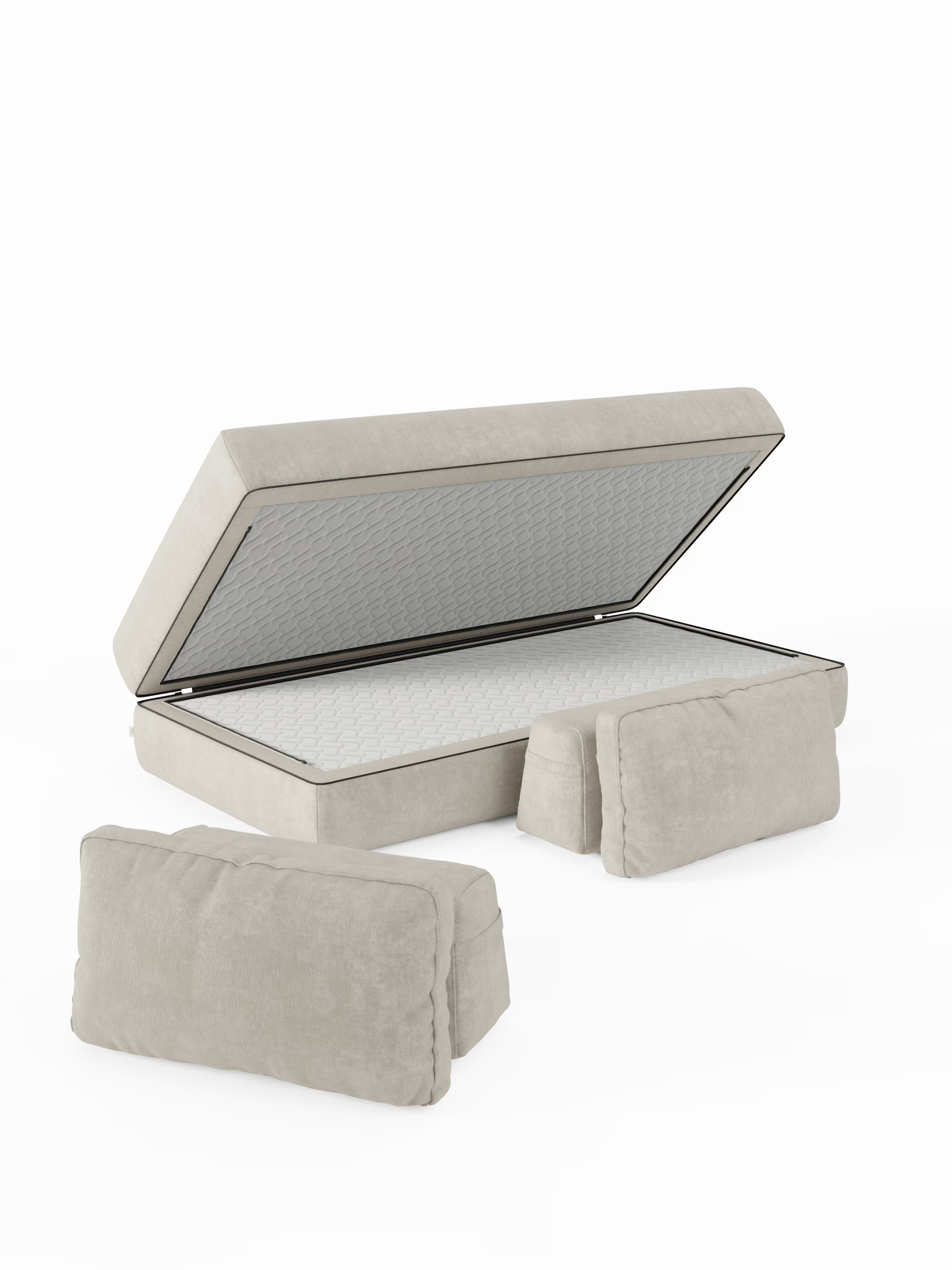 Rift divano letto matrimoniale 2 posti e 3 posti con schienali mobili - materasso alto 24 cm e memory foam in tessuto smacchiabile T31