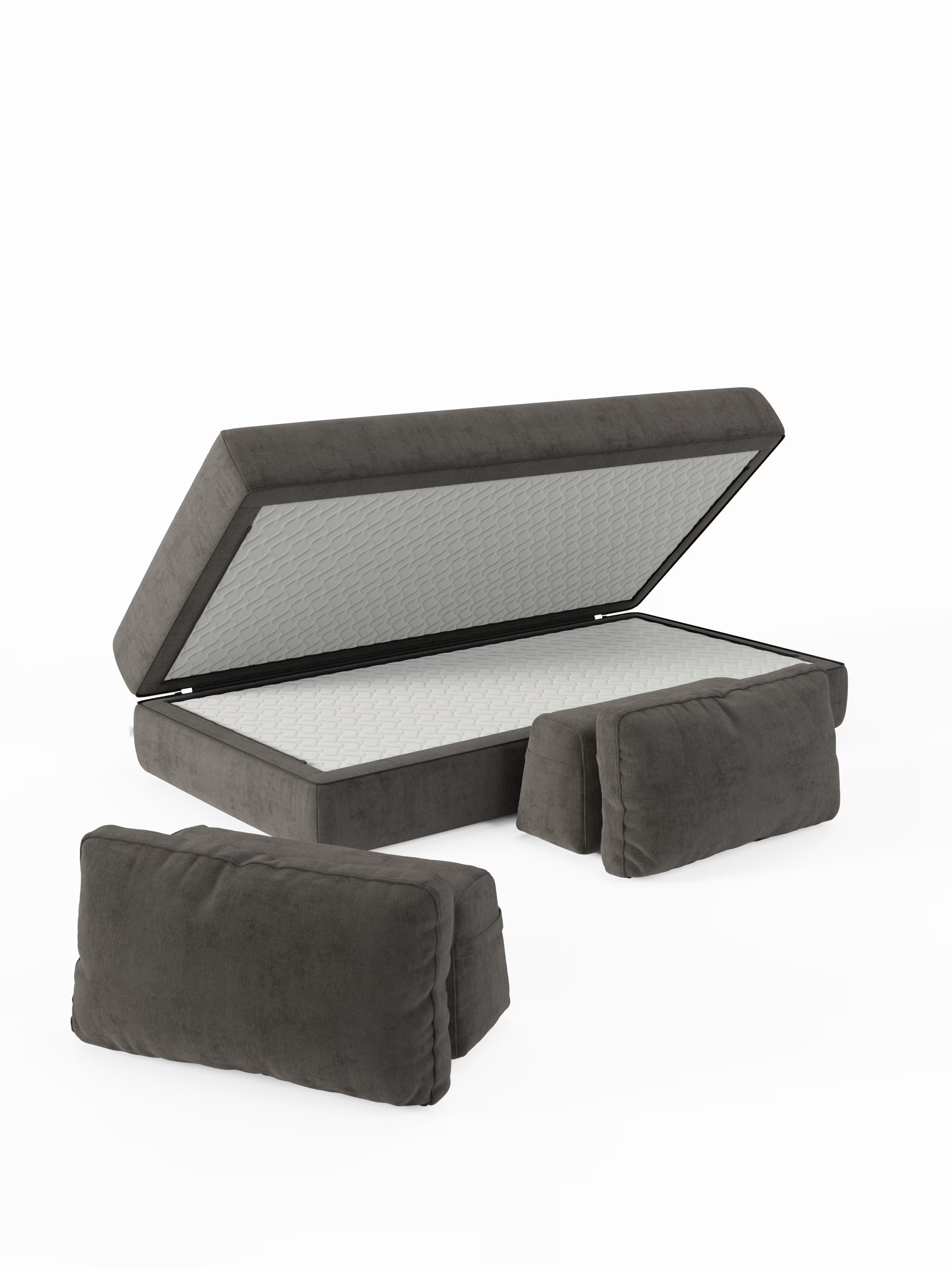 Rift divano letto matrimoniale 2 posti e 3 posti con schienali mobili - materasso alto 24 cm e memory foam in tessuto smacchiabile T31