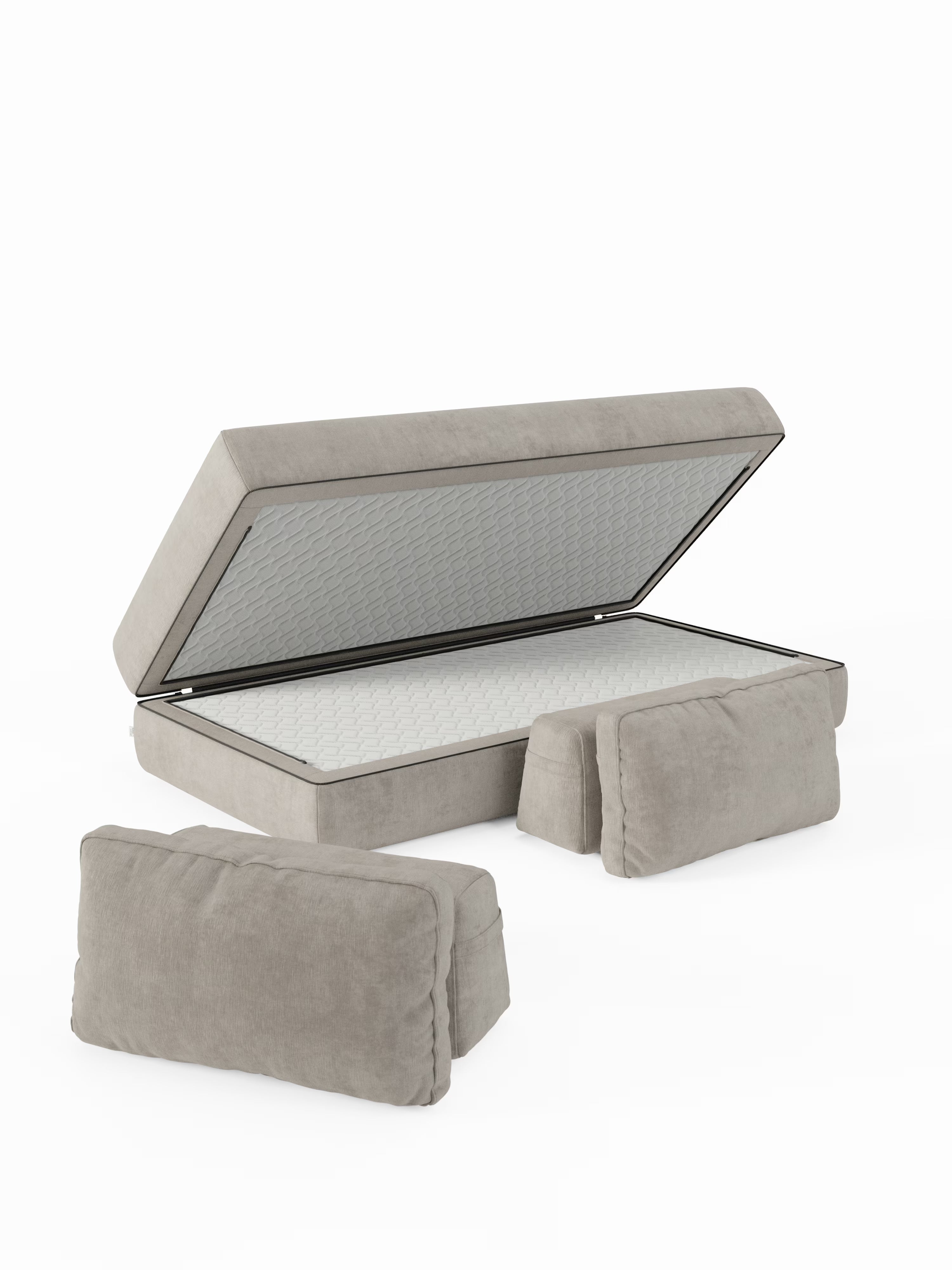 Rift divano letto matrimoniale 2 posti e 3 posti con schienali mobili - materasso alto 24 cm e memory foam in tessuto smacchiabile T31