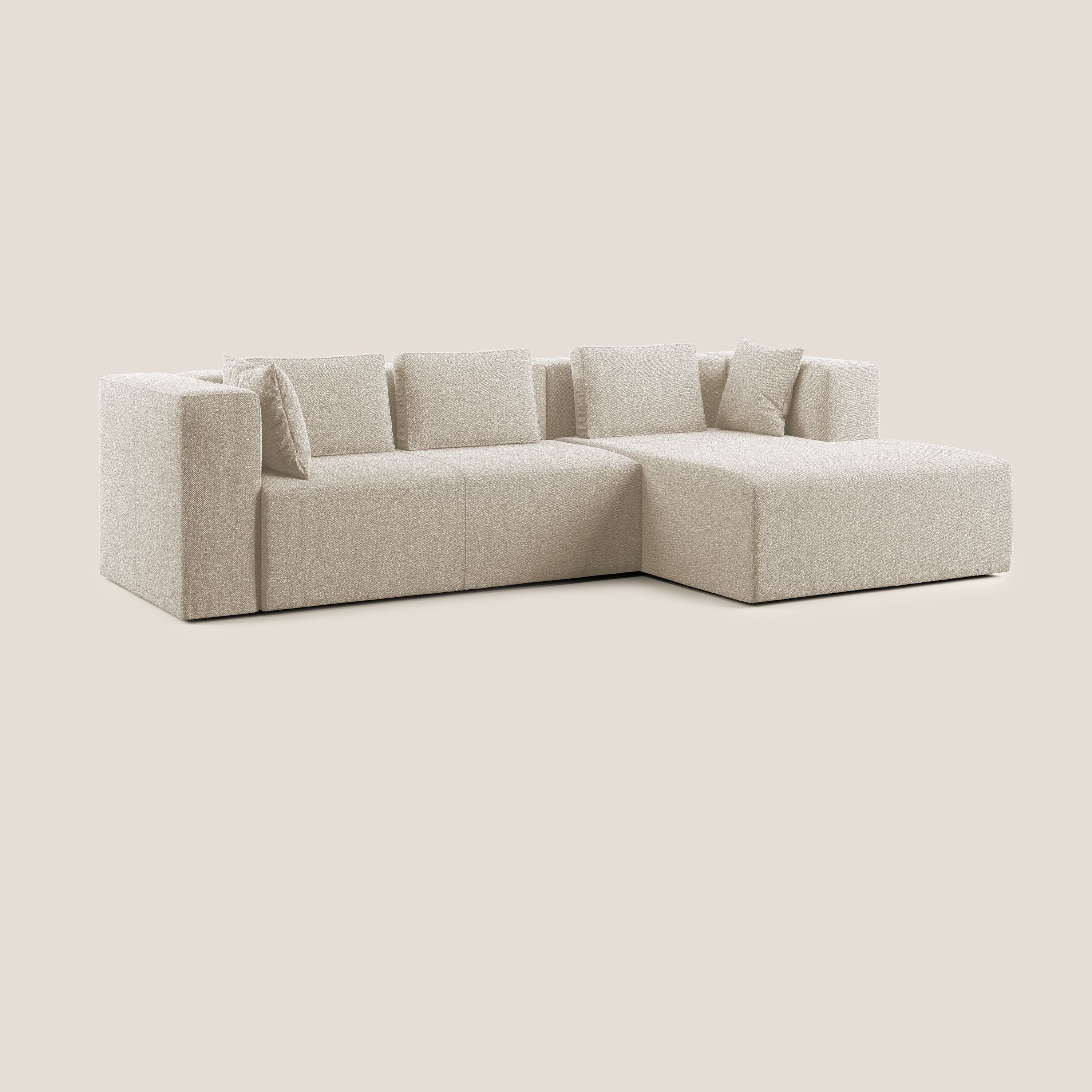 Nettuno divano angolare componibile in morbido tessuto bouclè T07 bianco - divani.store