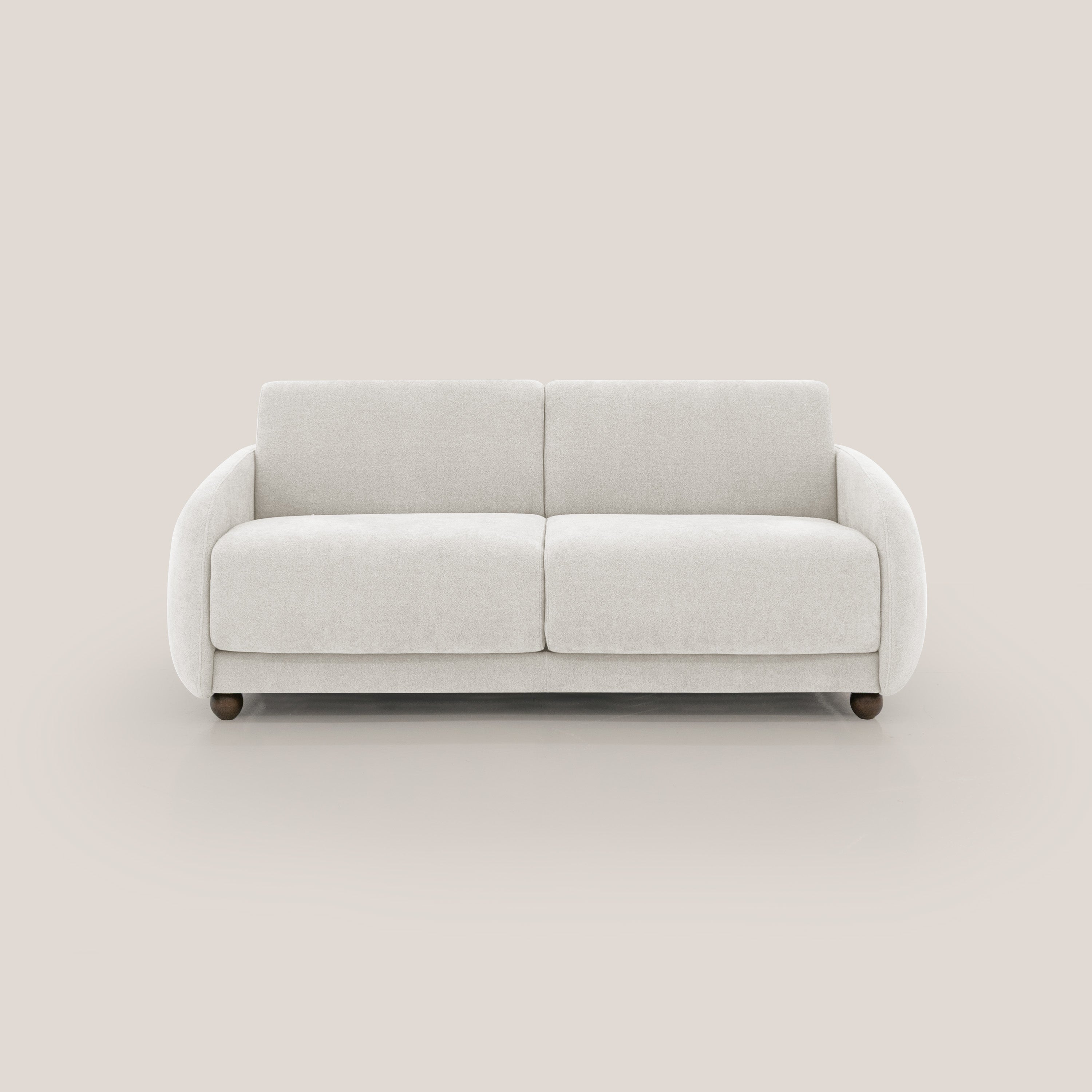 Giglio divano letto scandinavo japandi con materasso H18 cm in tessuto Bouclé impermeabile T07 bianco - divani.store