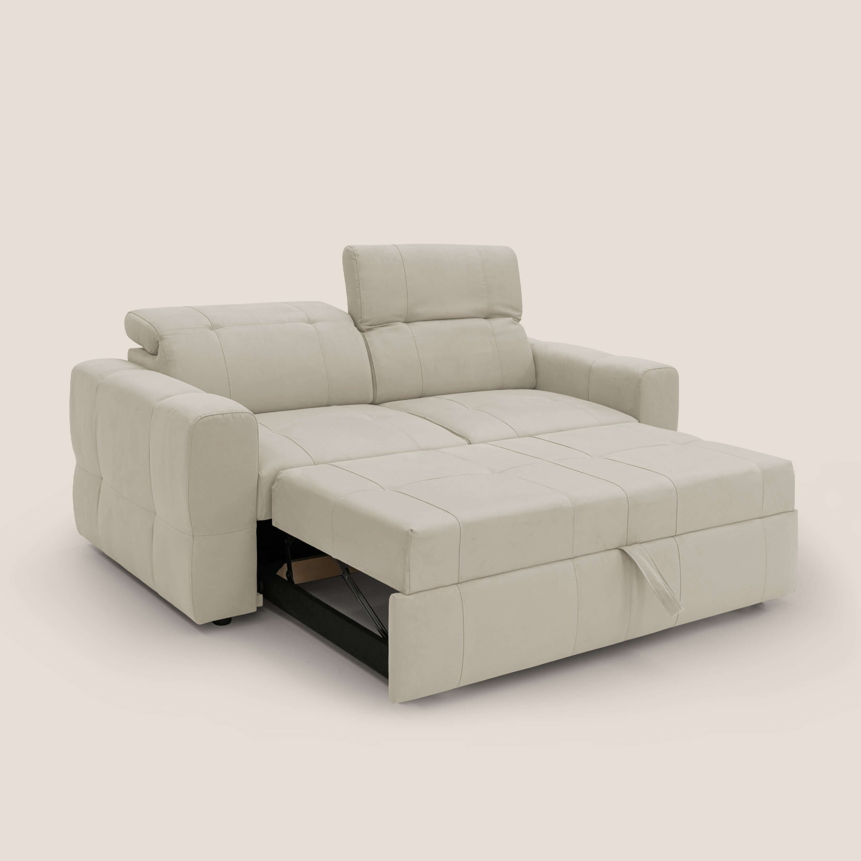 Kronos Divano con pouf estraibile poggiapiedi e poggiatesta reclinabili in morbida microfibra impermeabile T11 panna - divani.store