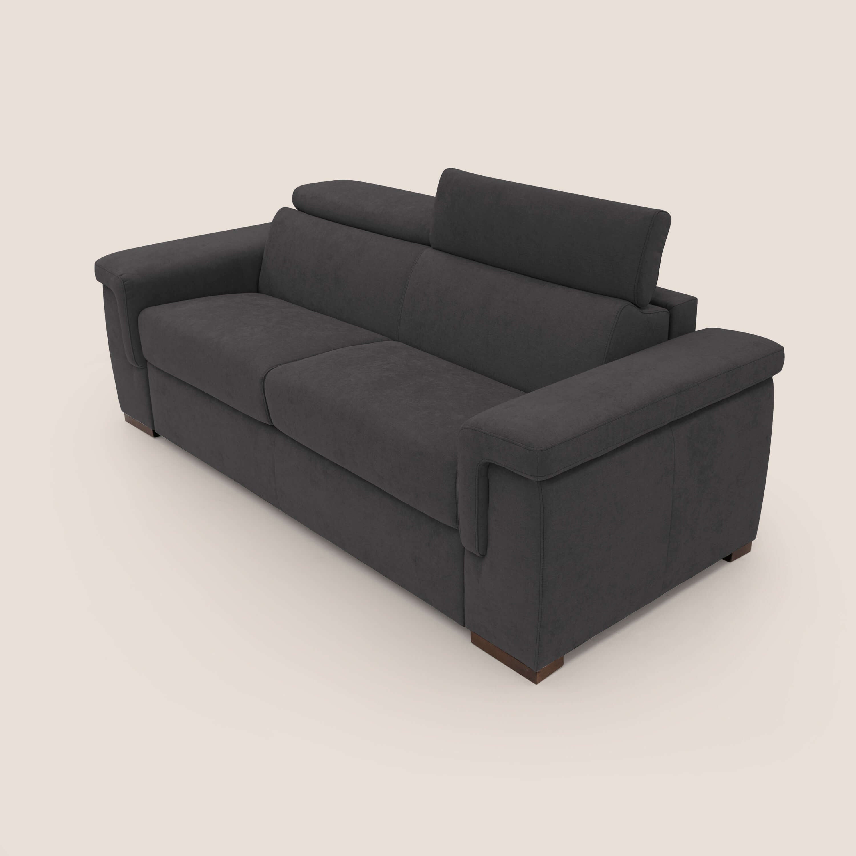 Giunone divano letto con materasso alto 18 cm e poggiatesta reclinabili in tessuto impermeabile T02 nero - divani.store