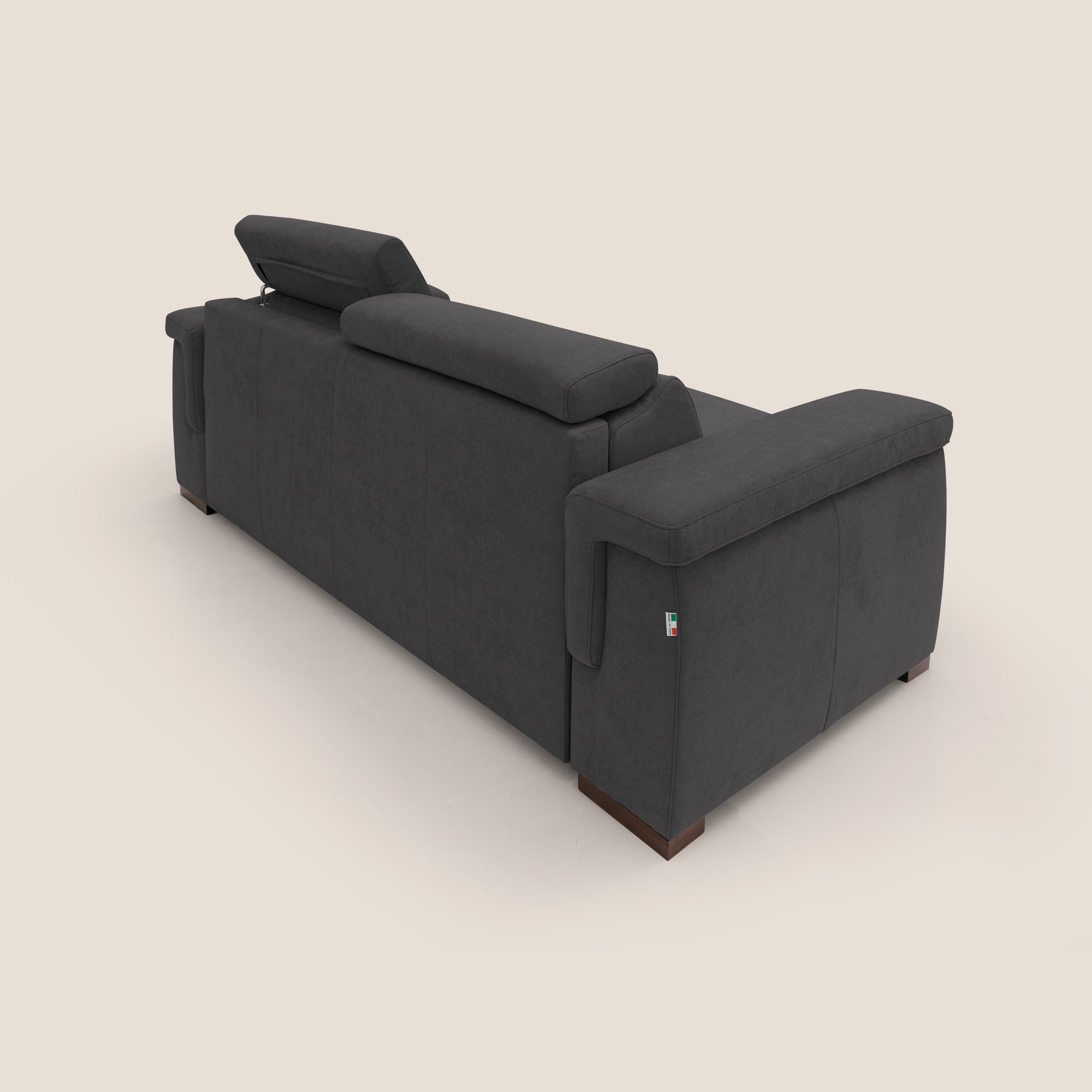 Giunone divano letto con materasso alto 18 cm e poggiatesta reclinabili in tessuto impermeabile T02 nero - divani.store