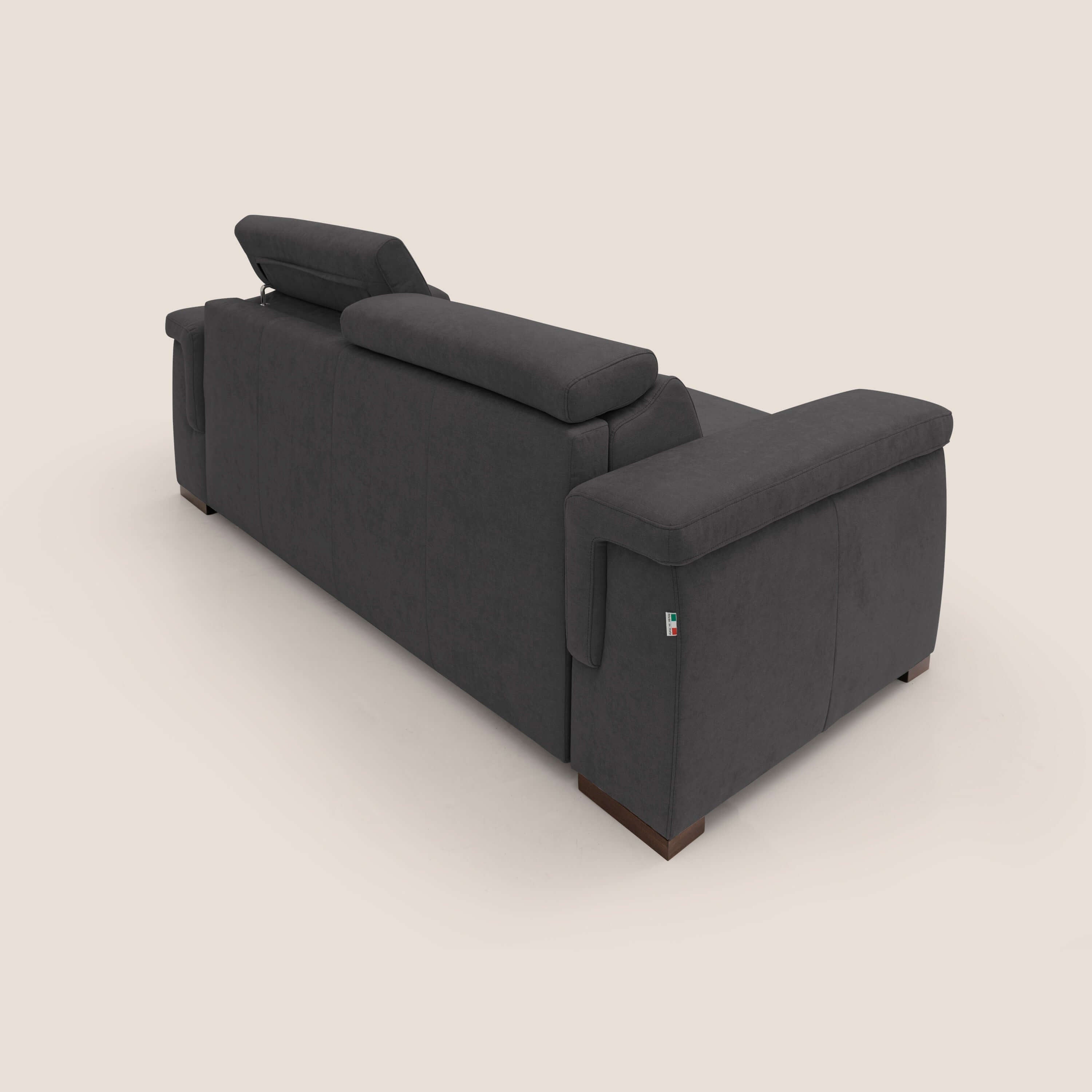 Giunone divano letto con materasso alto 18 cm e poggiatesta reclinabili in tessuto impermeabile T02 nero - divani.store