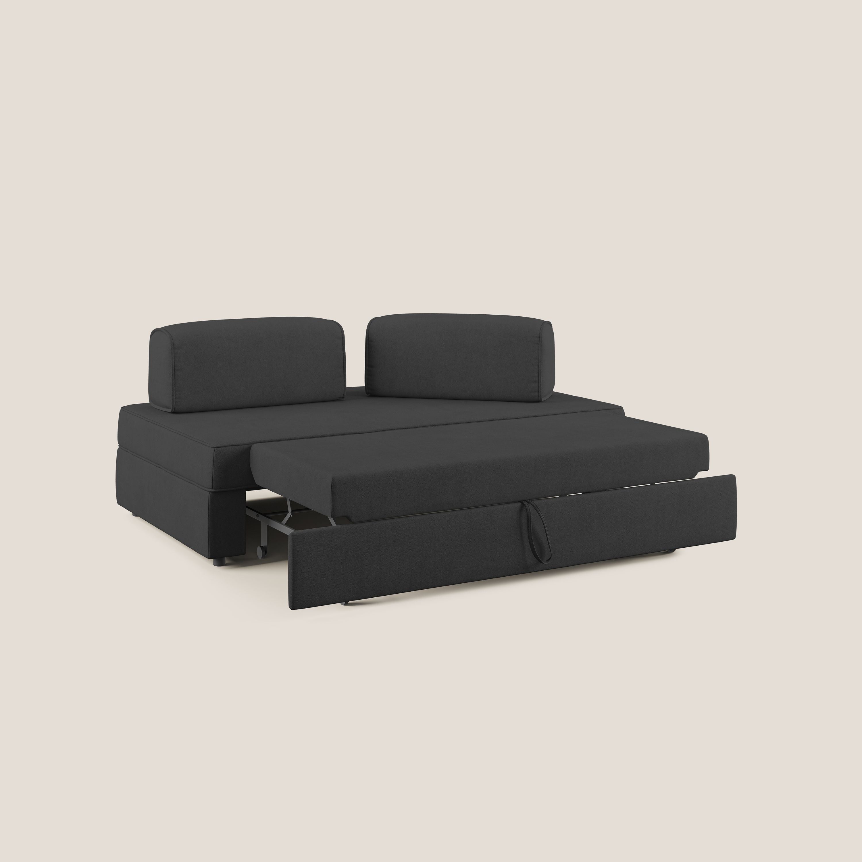 Liberty divano con pouf estraibile e schienali movibili in tessuto morbido impermeabile T02 nero - divani.store