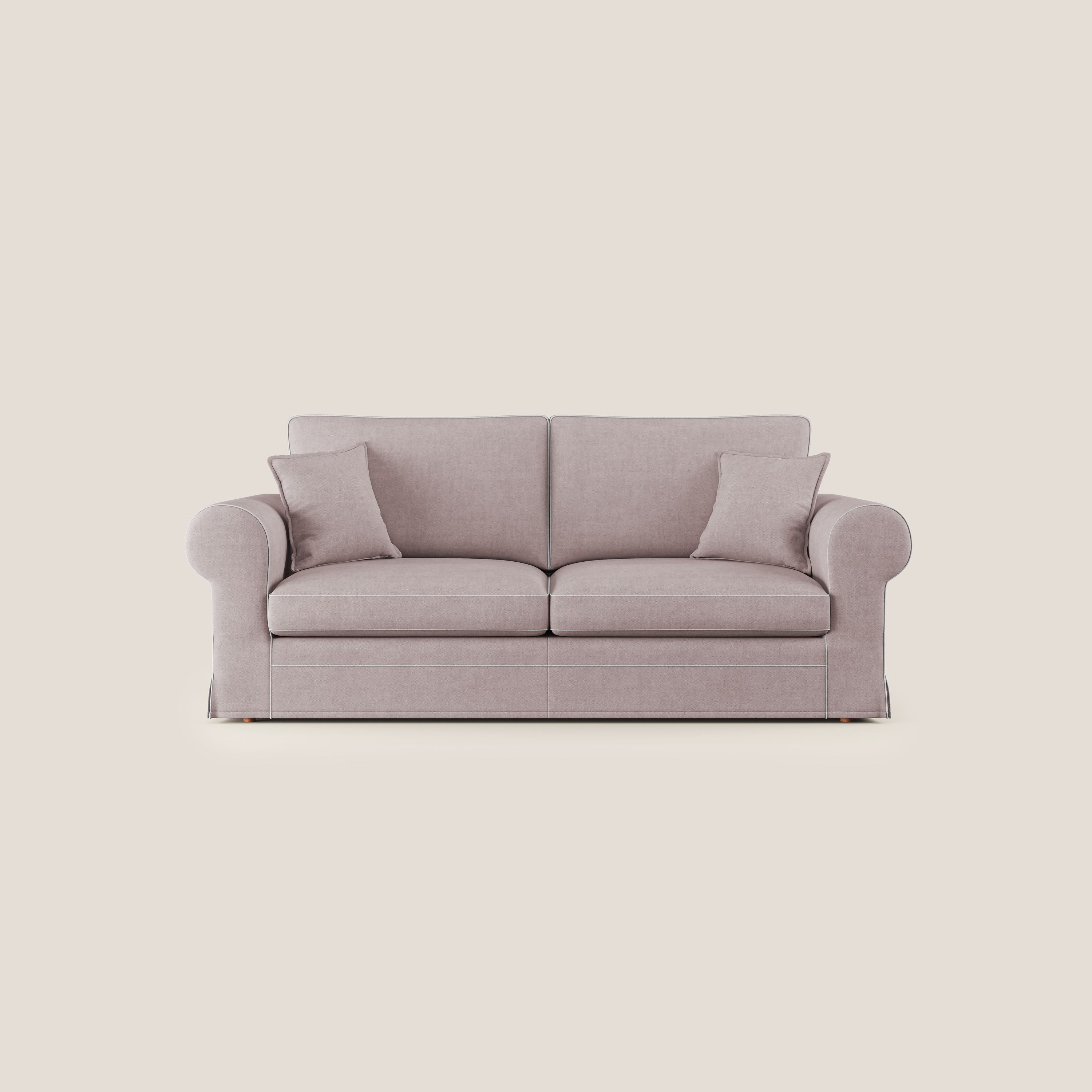 Lady divano classico bicolore in piuma d'oca realizzato con tessuto impermeabile T02 rosa - bianco - divani.store
